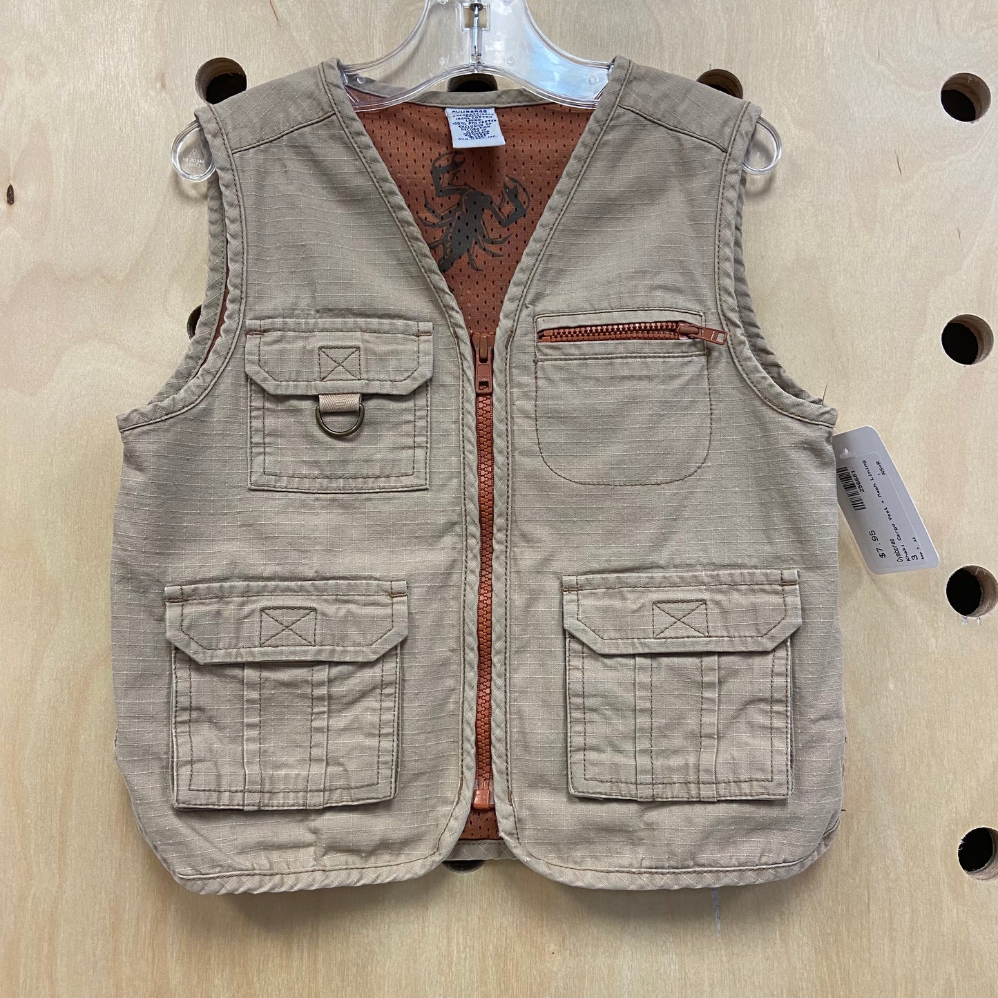 Khaki Cargo Vest + Mesh Lining
