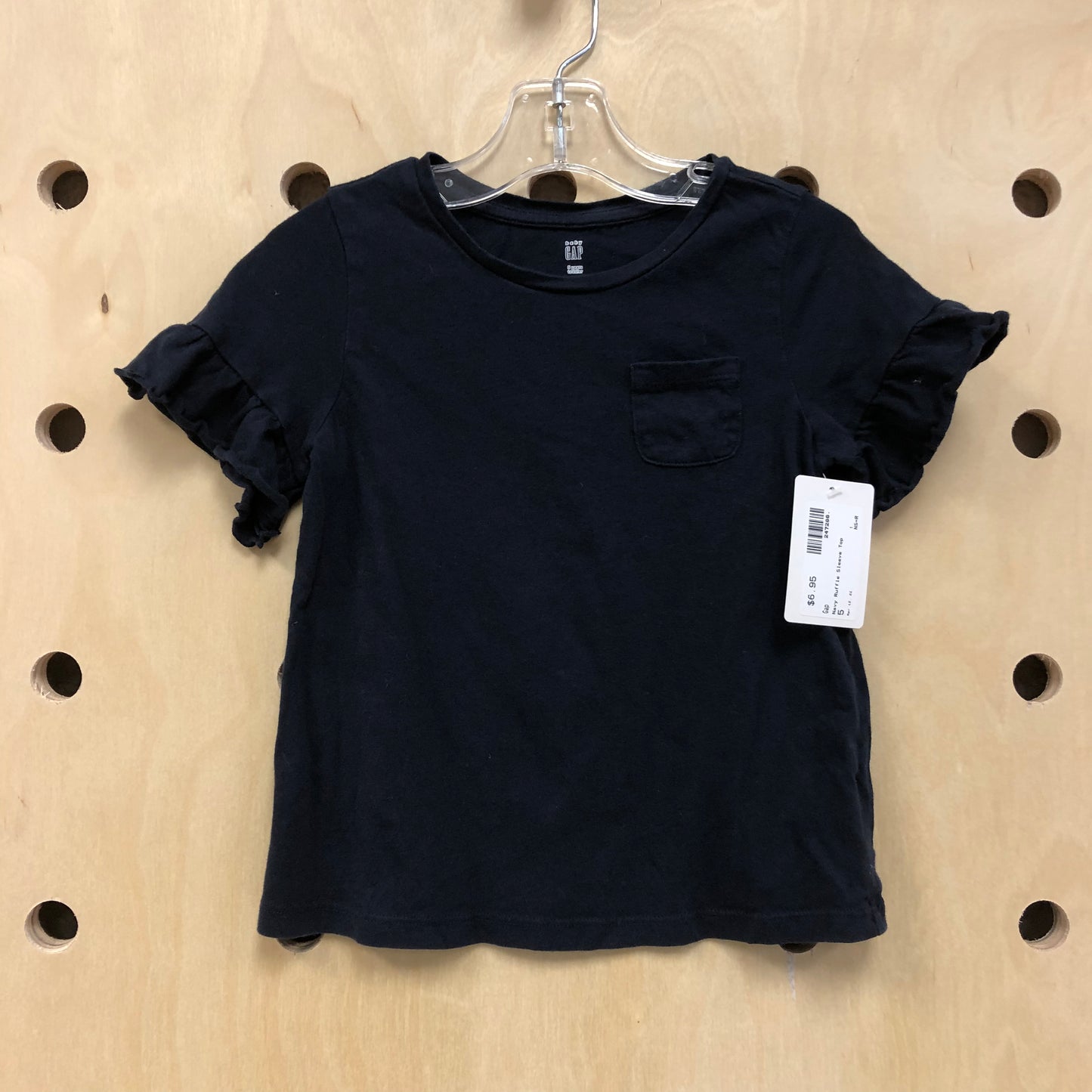 Navy Ruffle Sleeve Top
