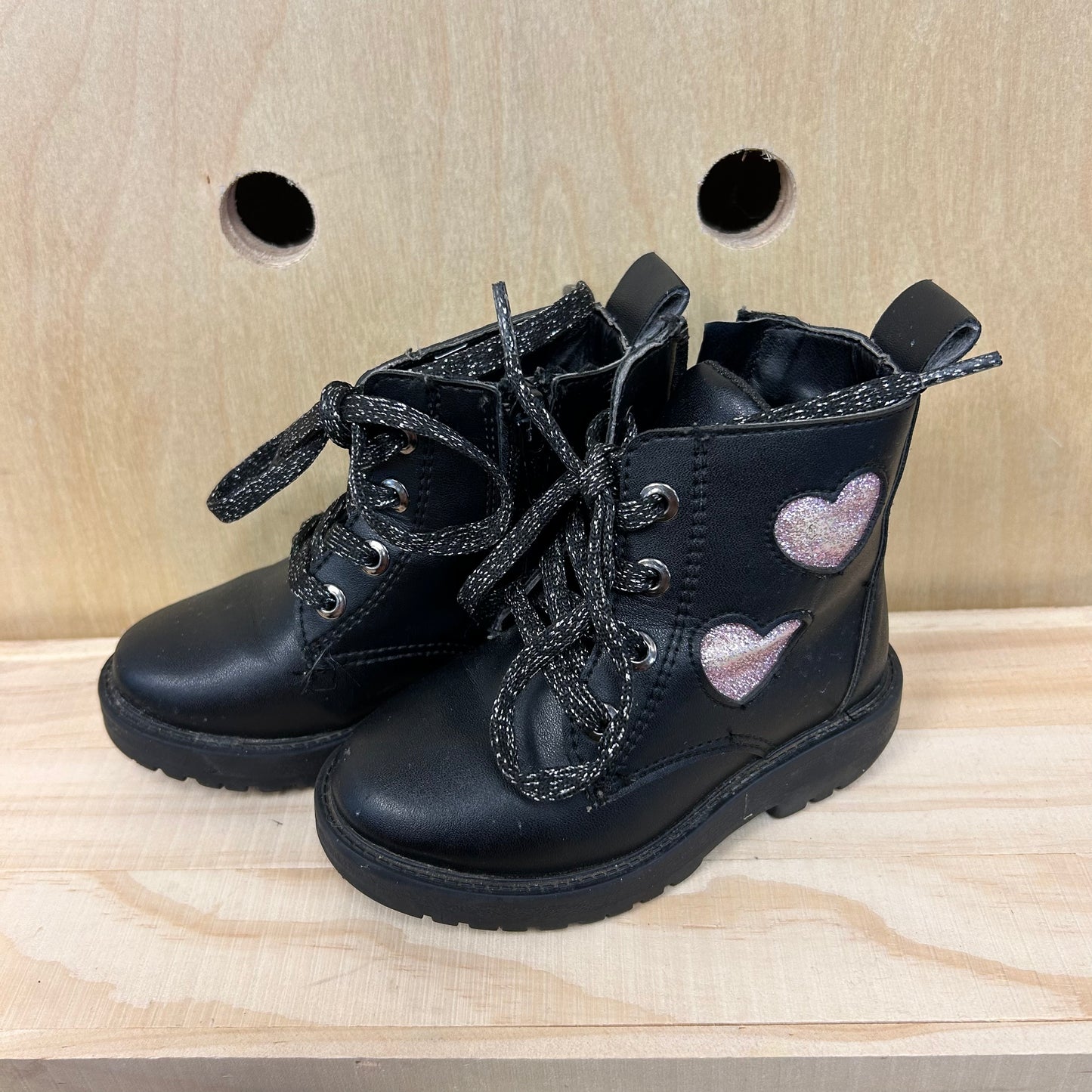 Black & Pink Heart Boots