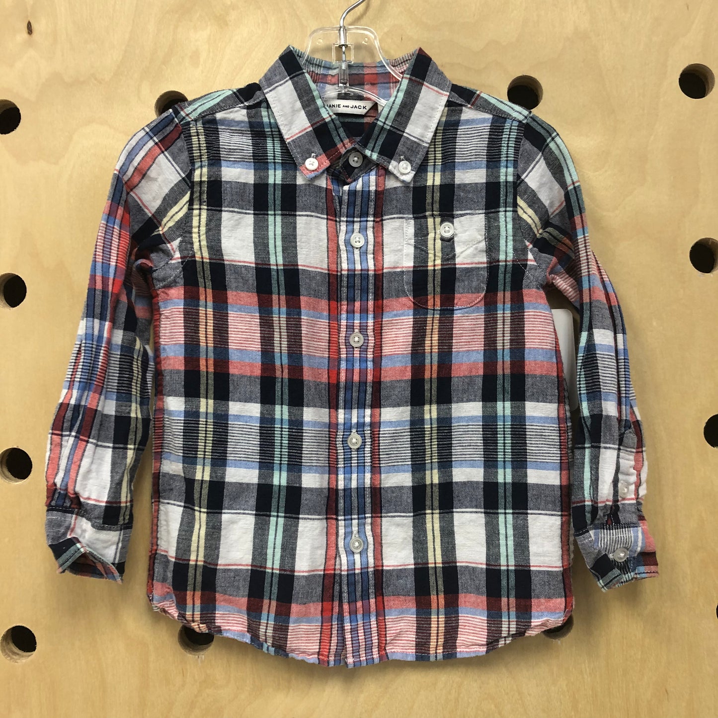 Blue Plaid Linen Blend Button Up