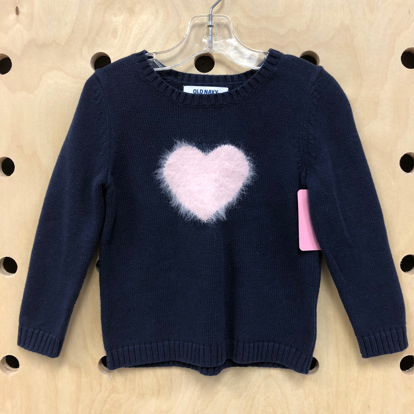 Blue + Pink Fuzzy Heart Sweater
