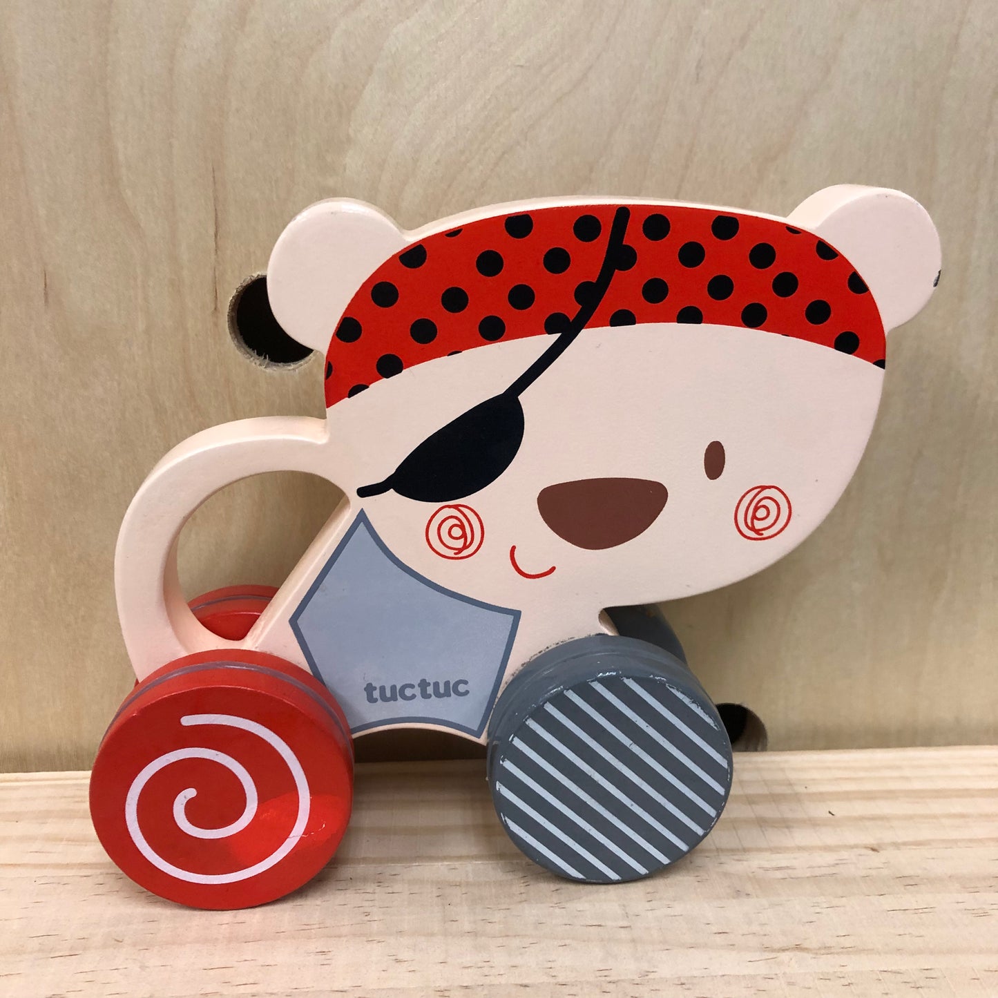Wooden Pirate Bear Rolling Toy