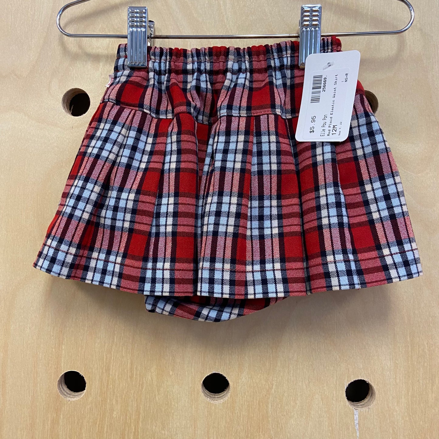 Red Plaid Elastic Waist Skirt