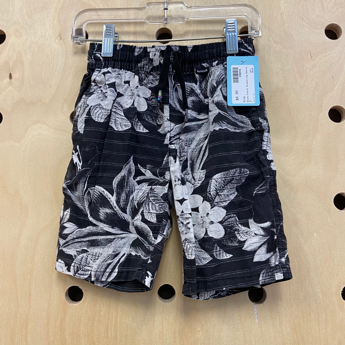 Black Floral Drawstring Shorts