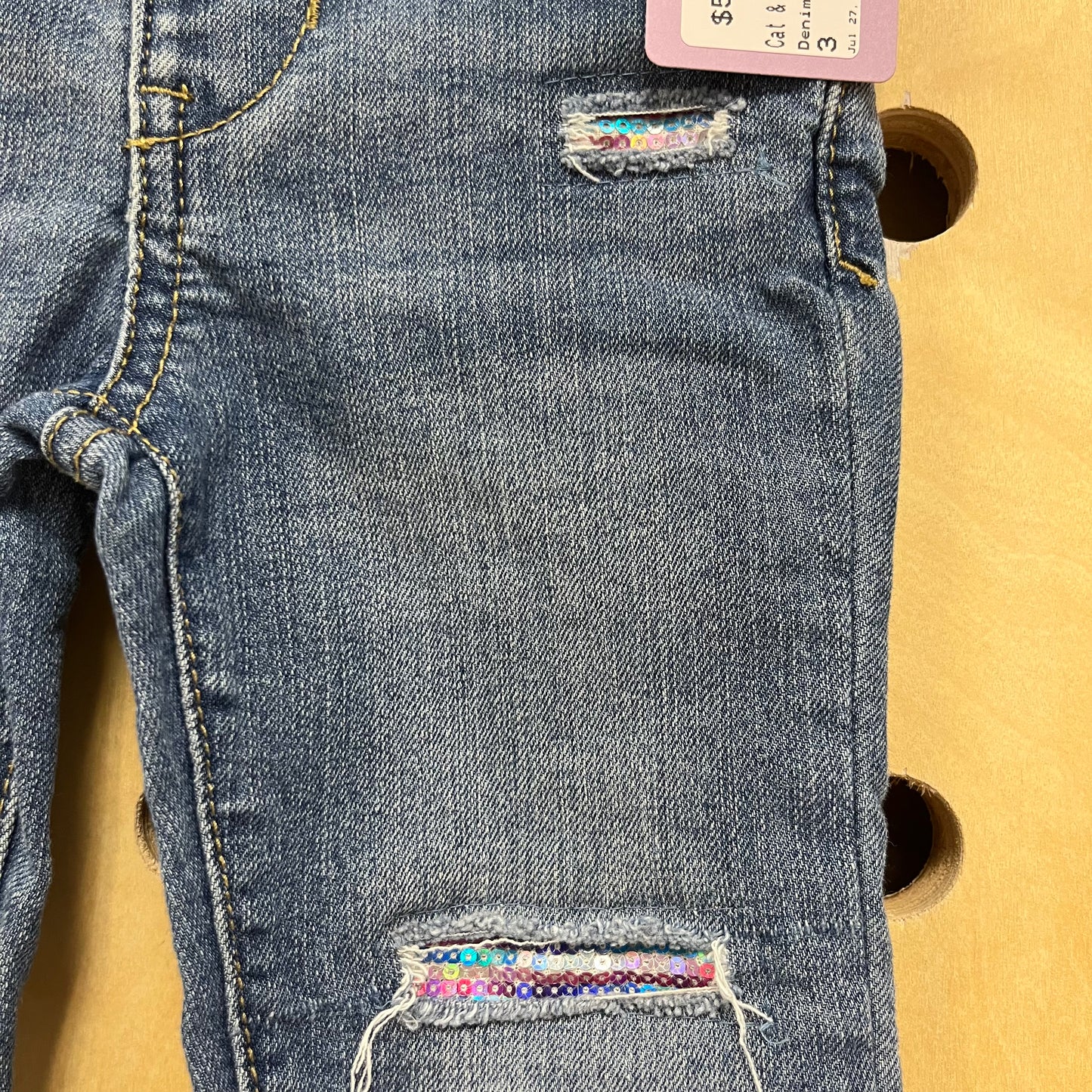 Denim Sequins Tear Jeans