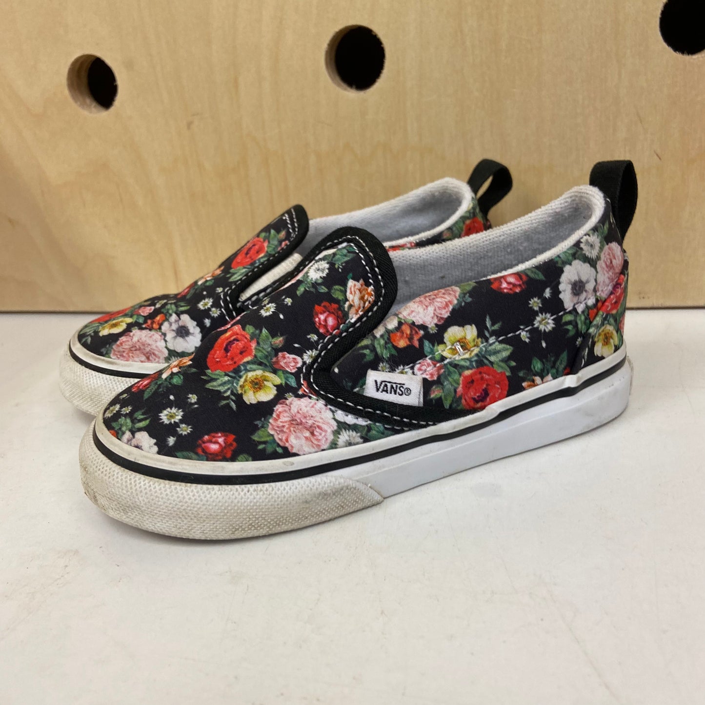 Black Floral Slip Ons
