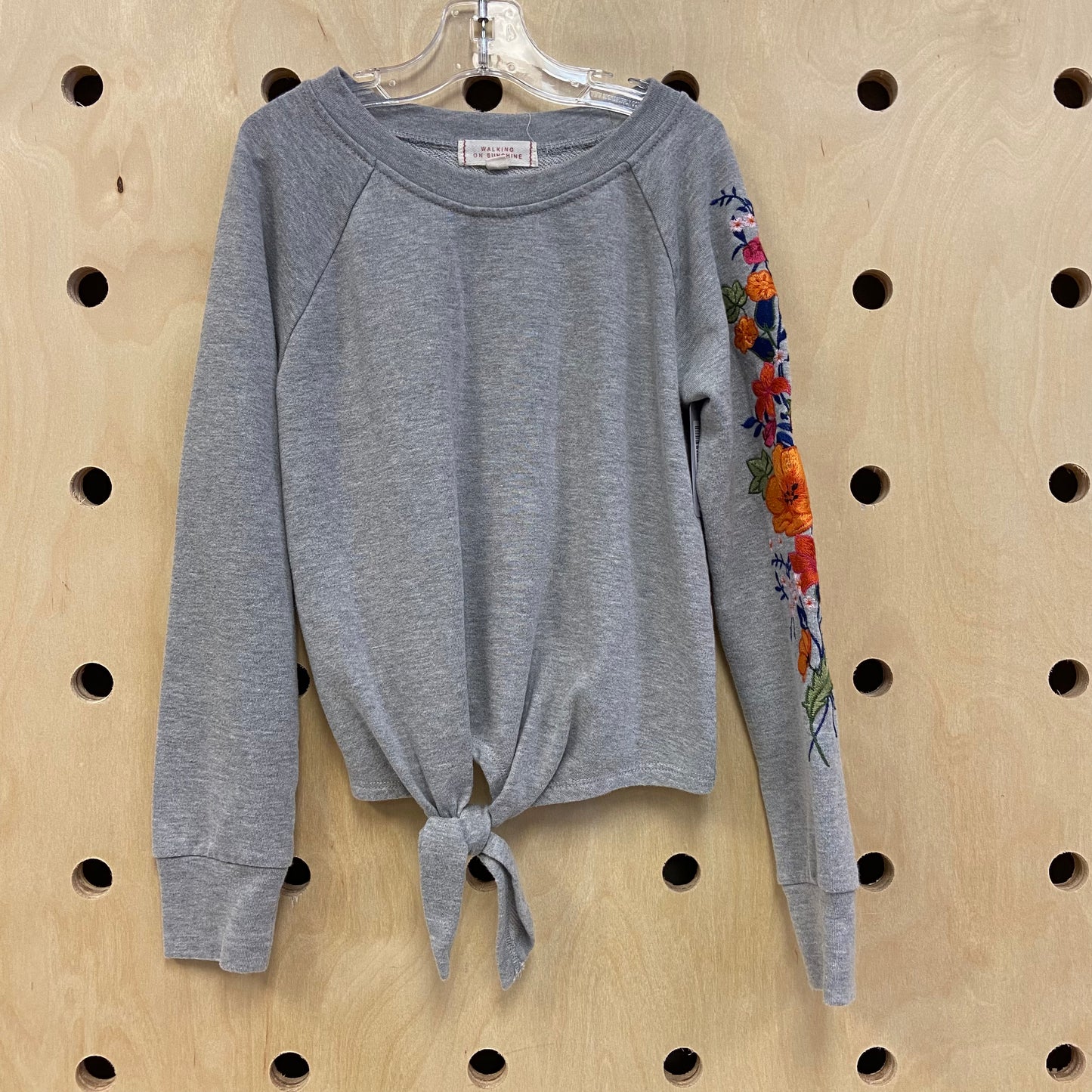 Grey Embroidered Knotted Top