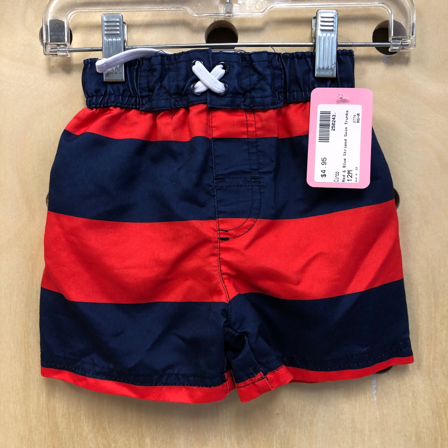 Red & Blue Striped Swim Trunks