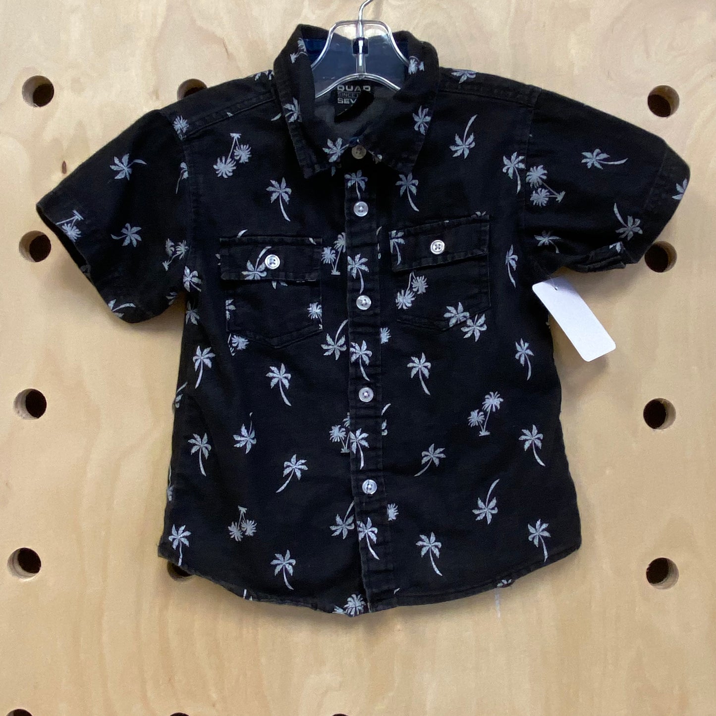 Black Palm Denim Button Up