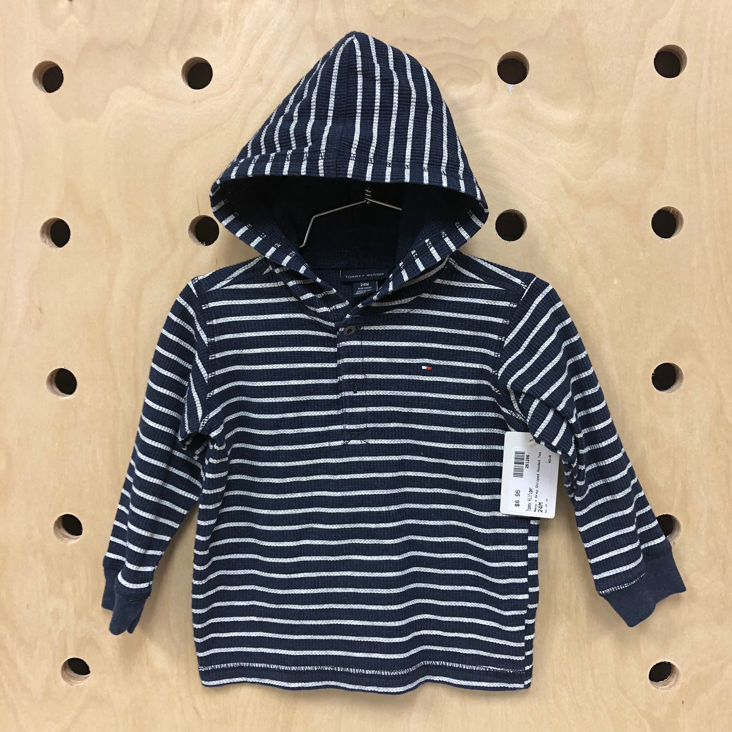 Navy + Grey Striped Hooded Tee