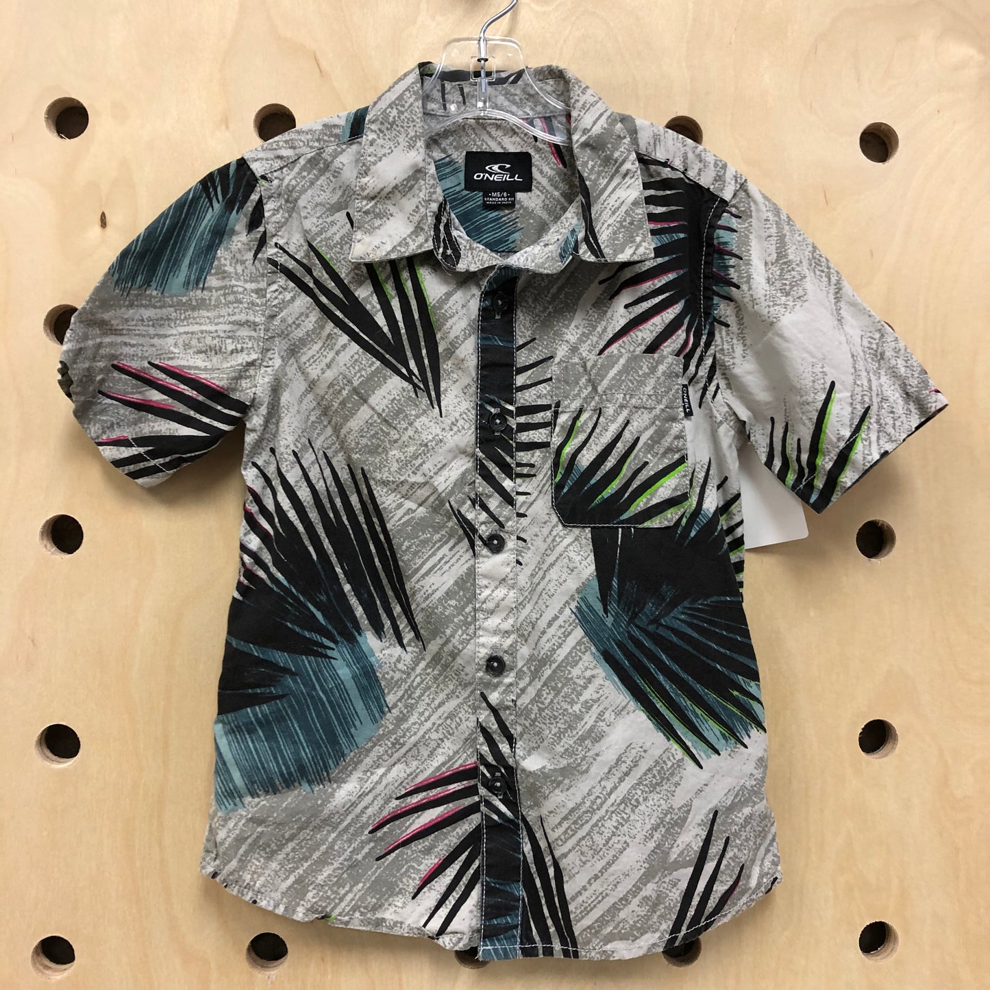 Grey Palm Leaves Button Up