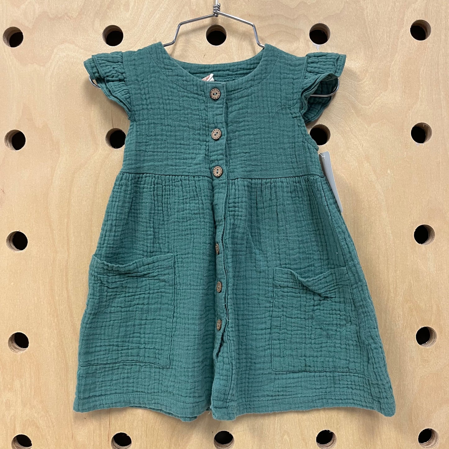 Teal Gauze Button Dress