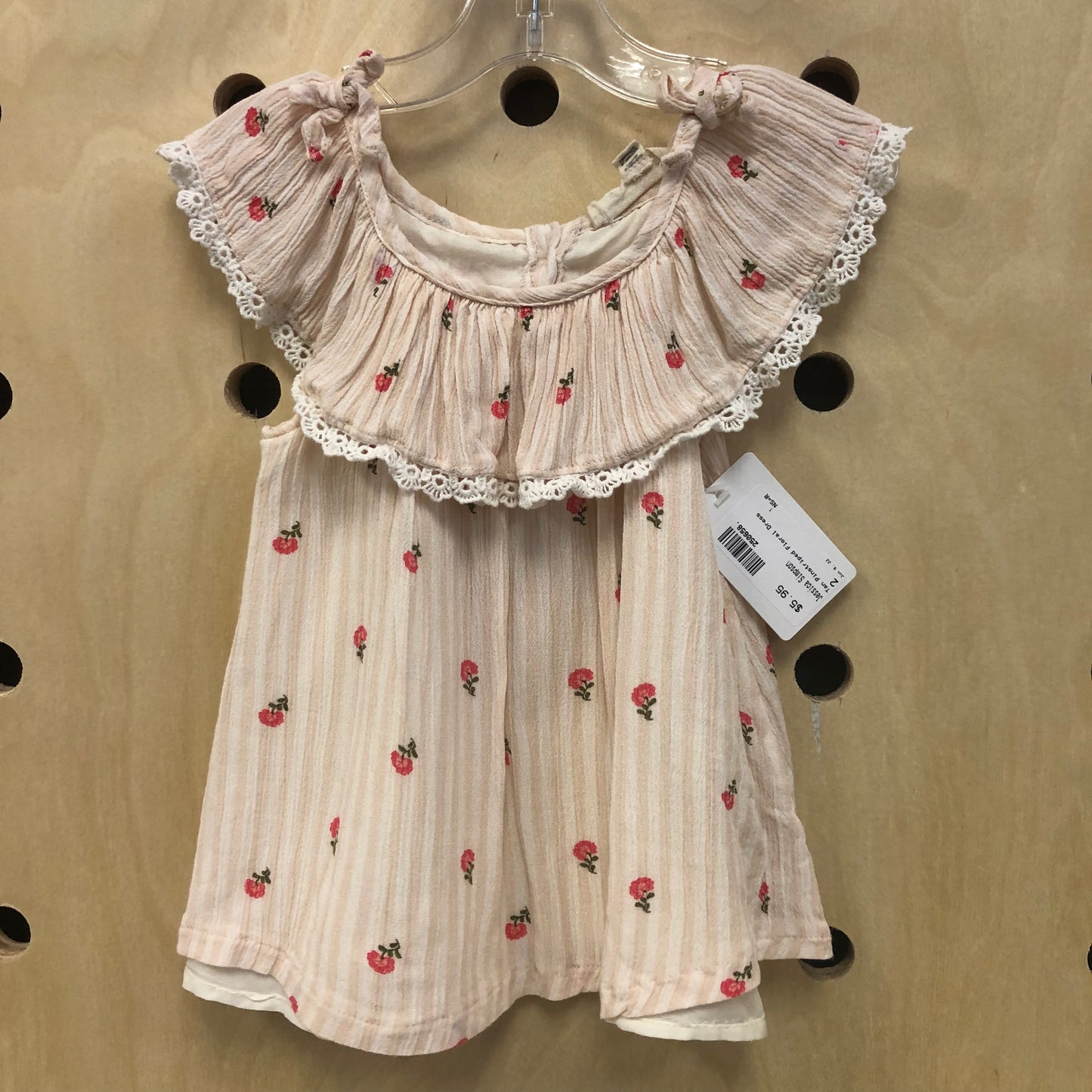 Tan Pinstriped Floral Dress
