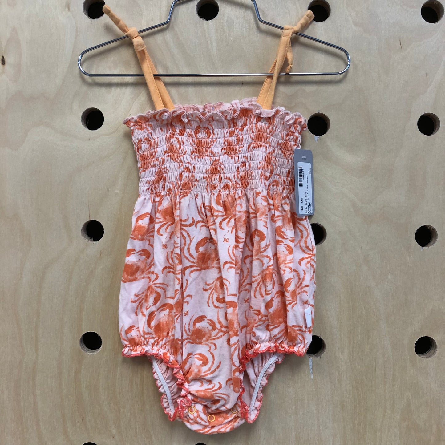Peach + Coral Crab Romper