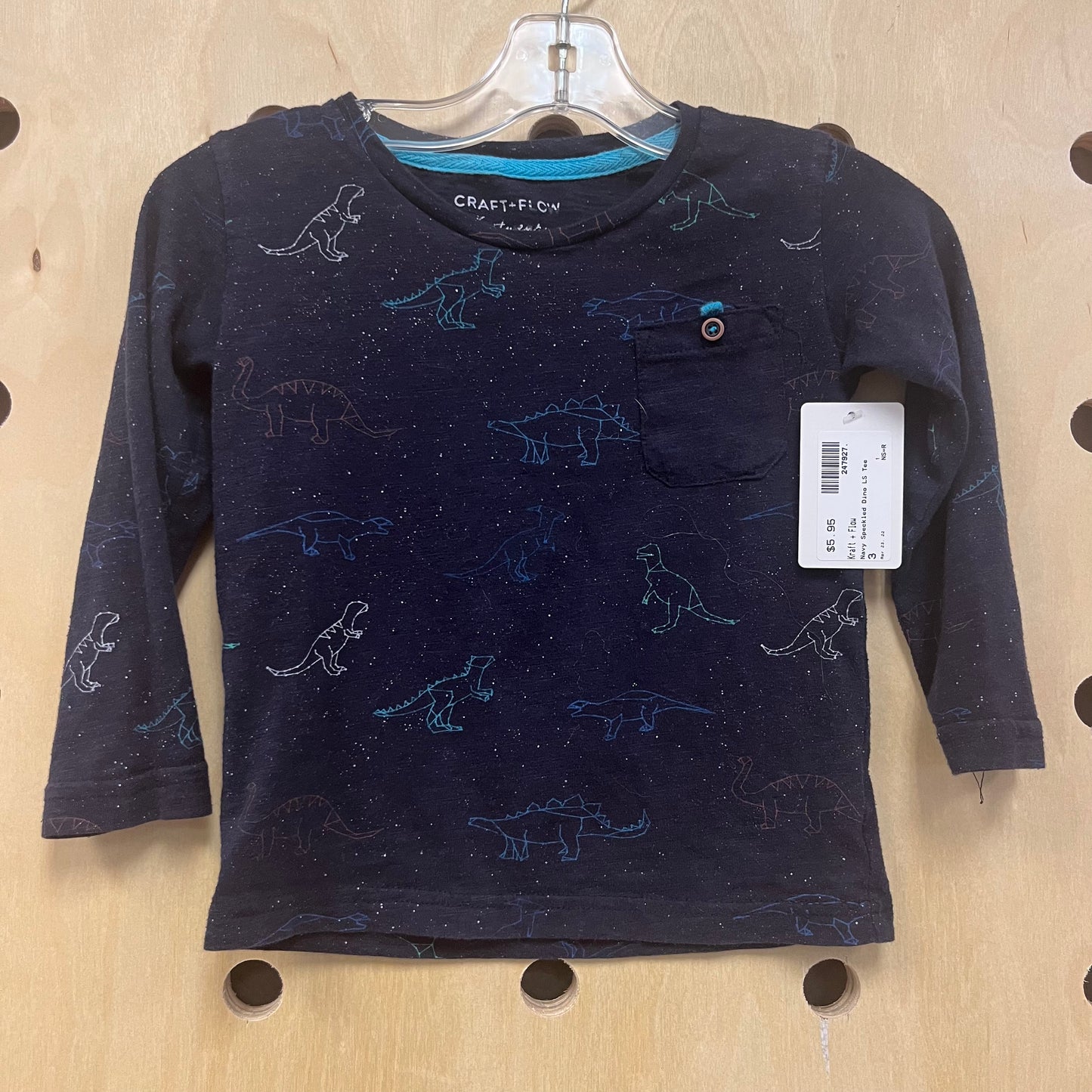 Navy Speckled Dino LS Tee