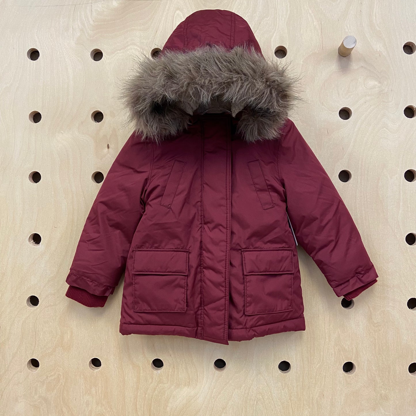 Burgiundy Faux Fur Hood Jacket