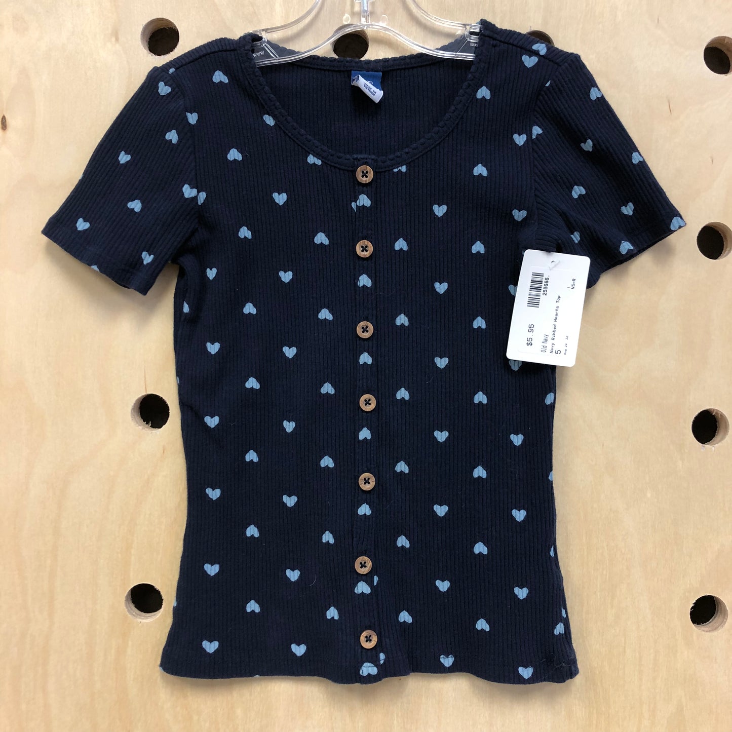 Navy Ribbed Hearts Top