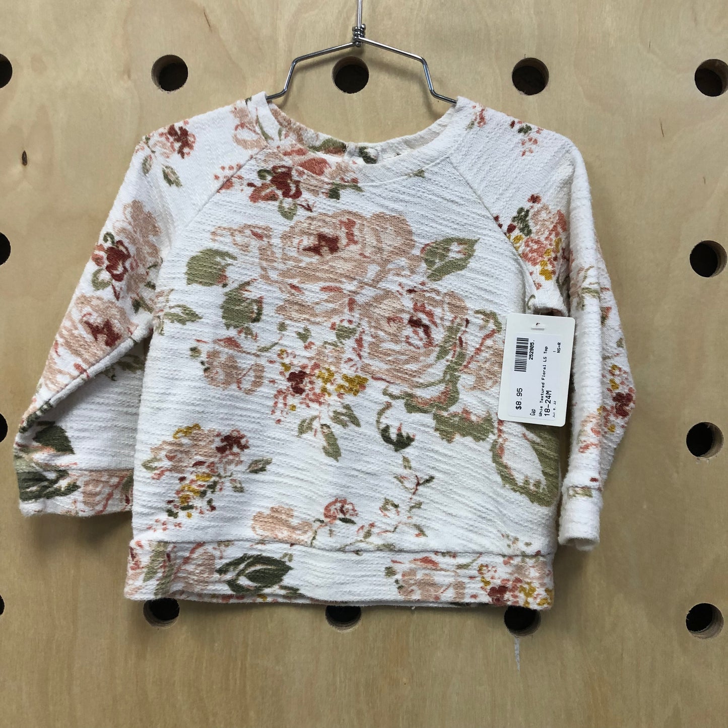 White Textured Floral LS Top