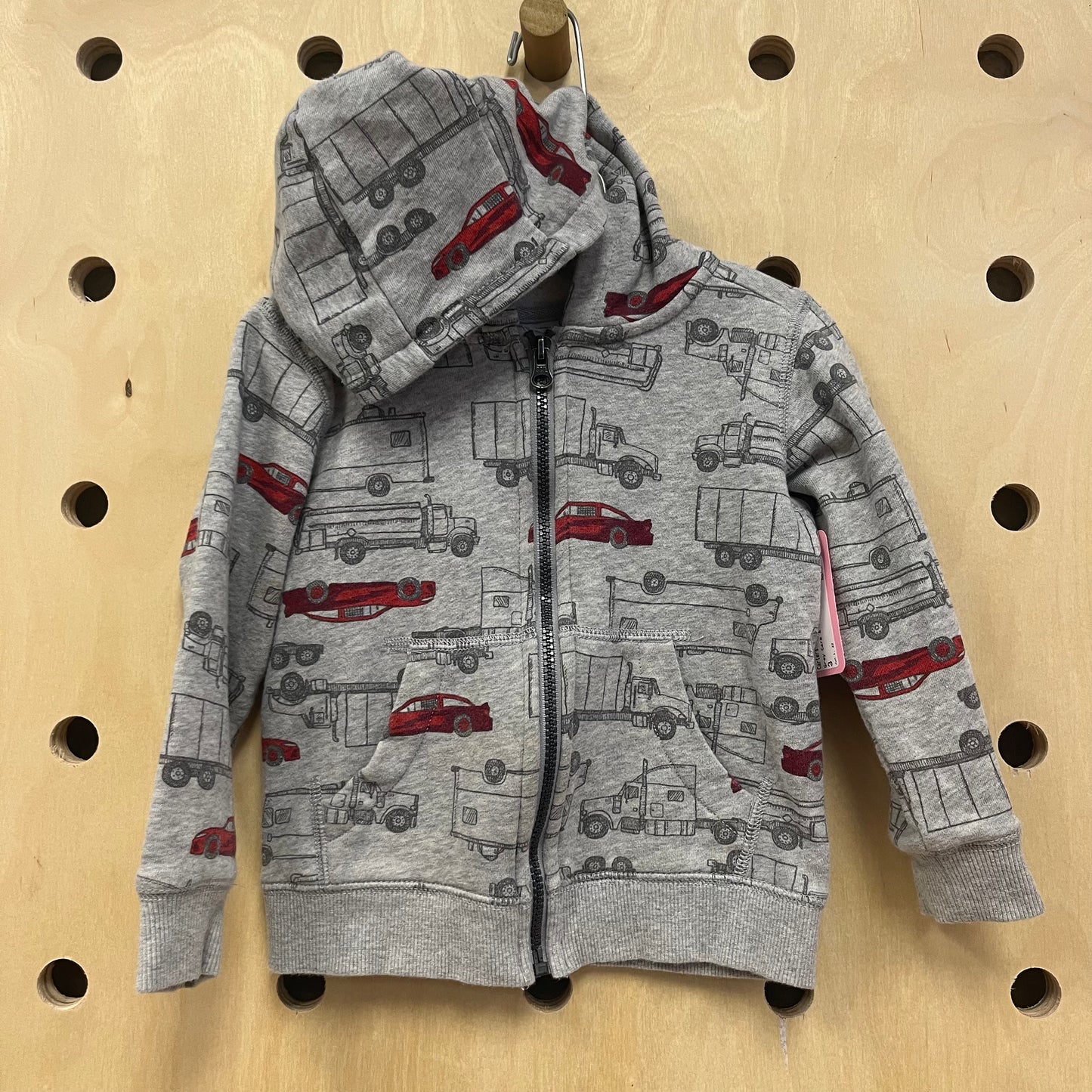 Grey Cars & Trucks Zip Hoodie