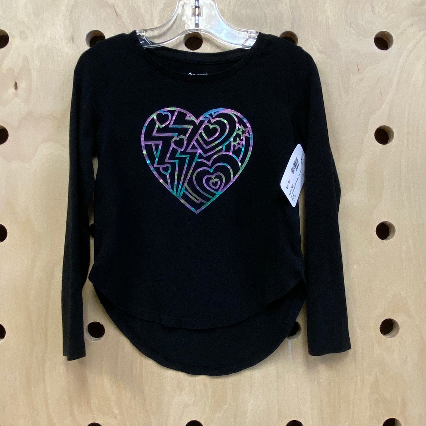 Blk Iridescent Heart LS Top