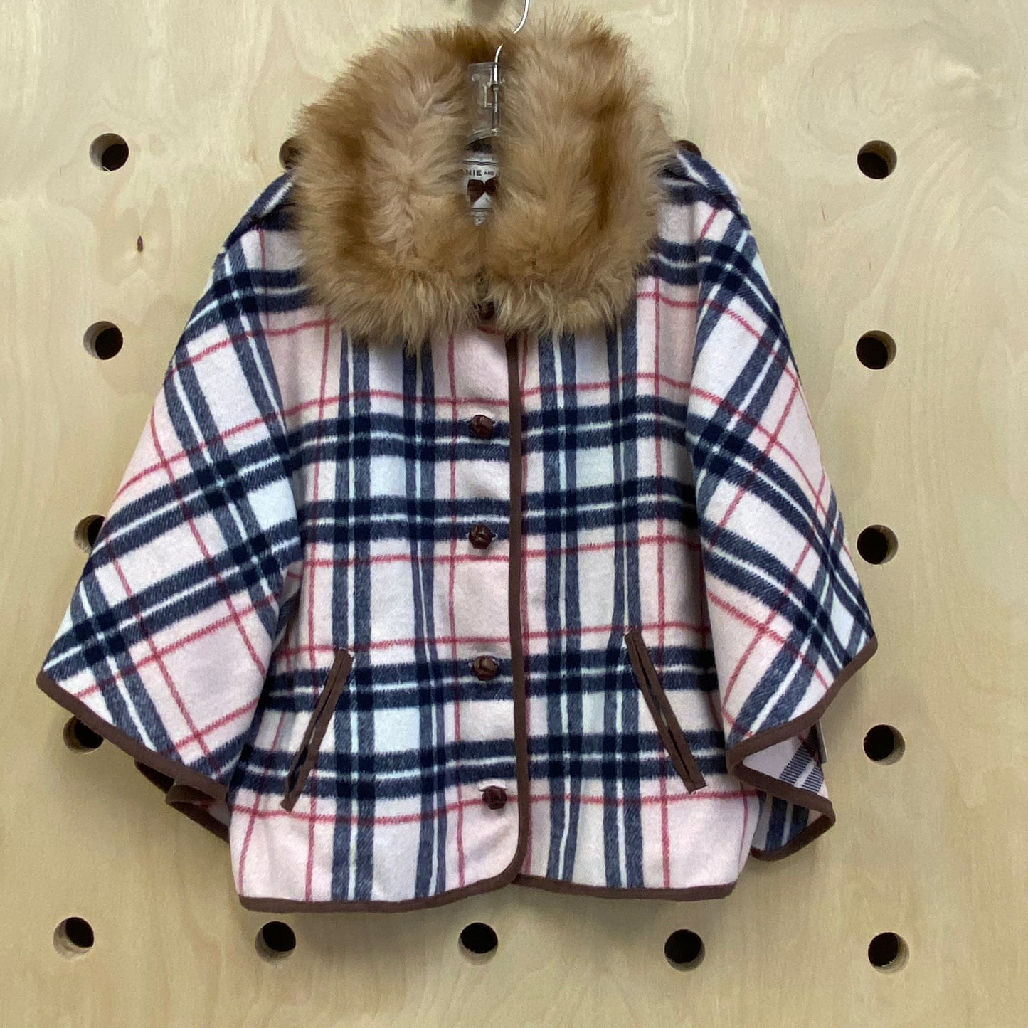 Faux Fur Pink Plaid Poncho