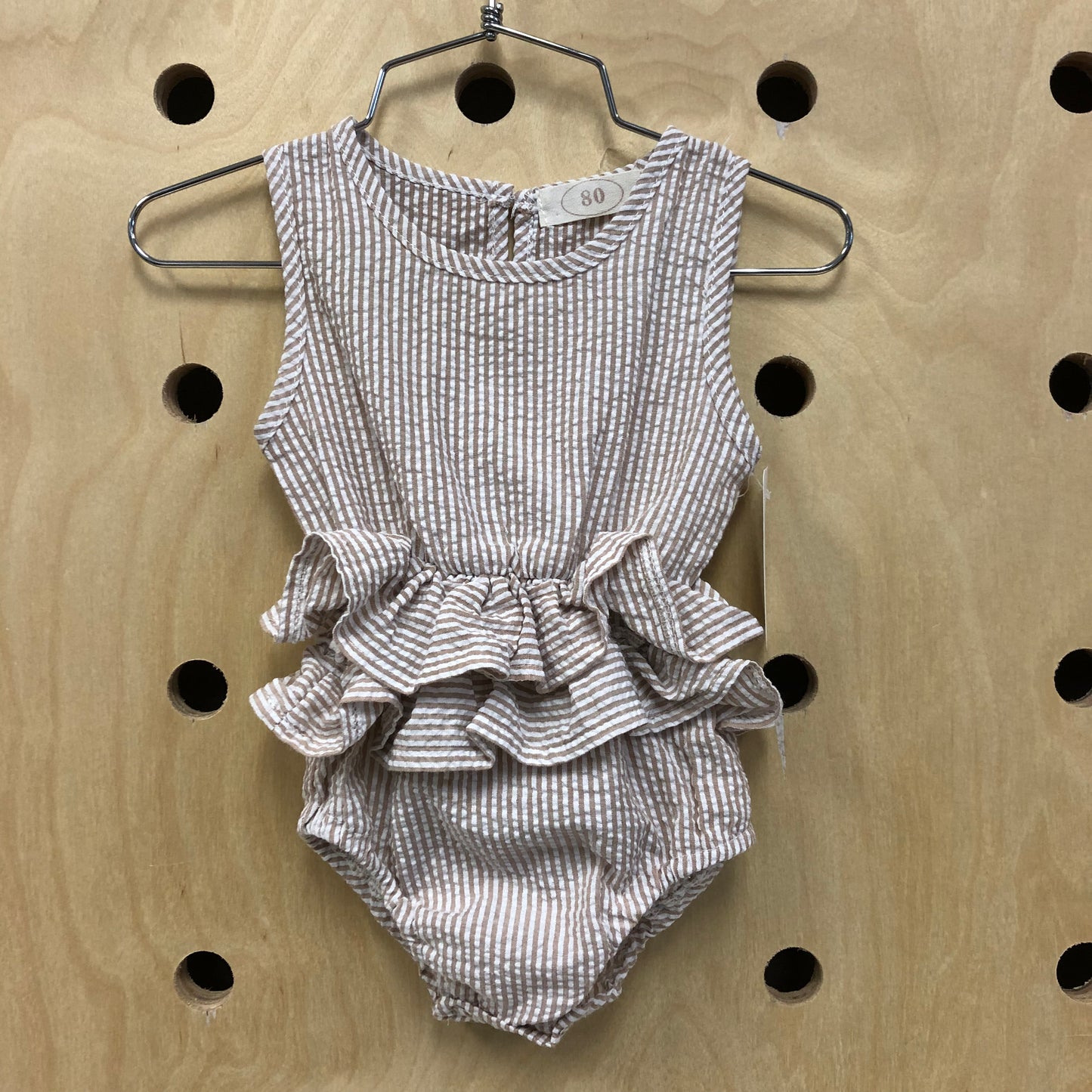 Taupe Striped Ruffle Romper