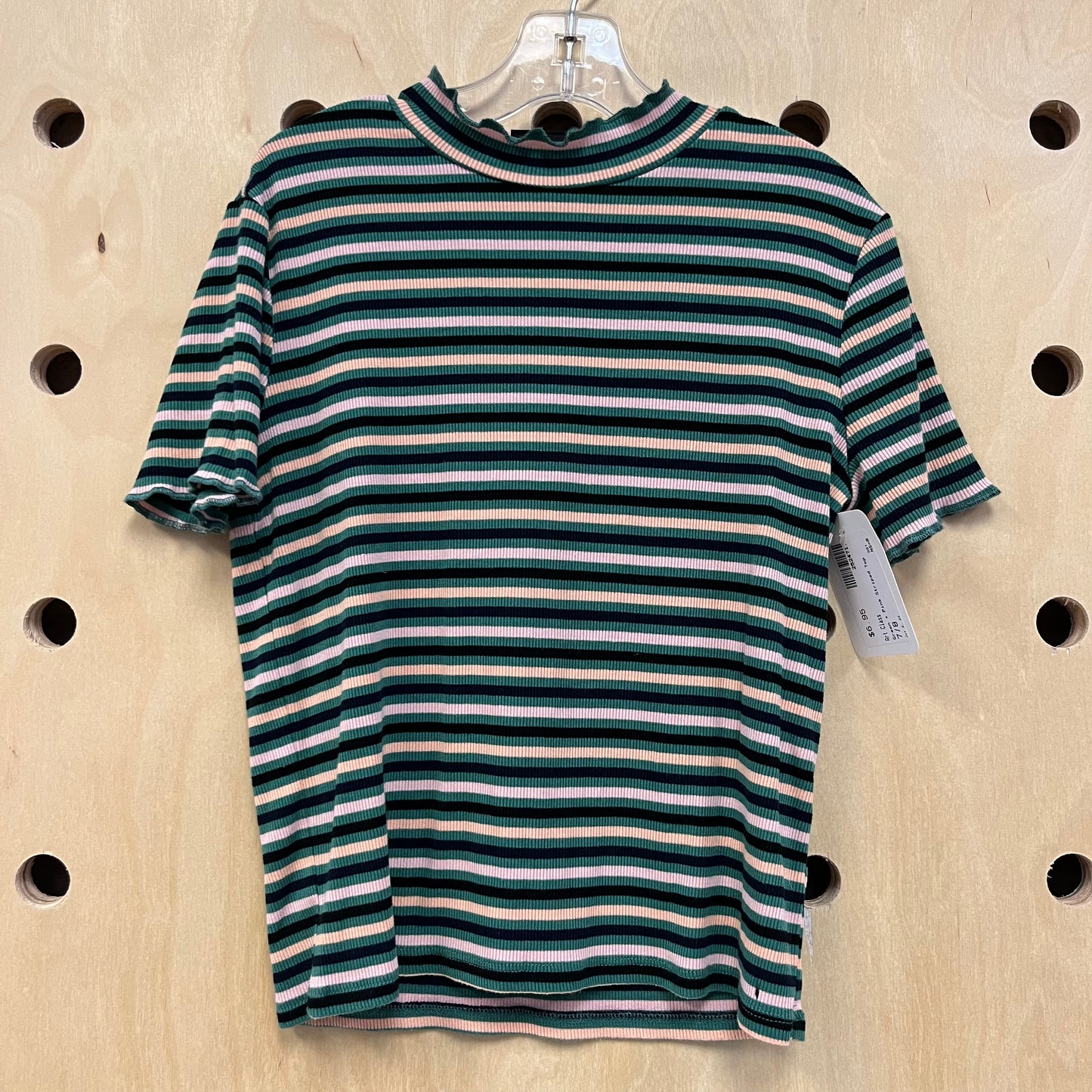 Green + Pink Striped Top