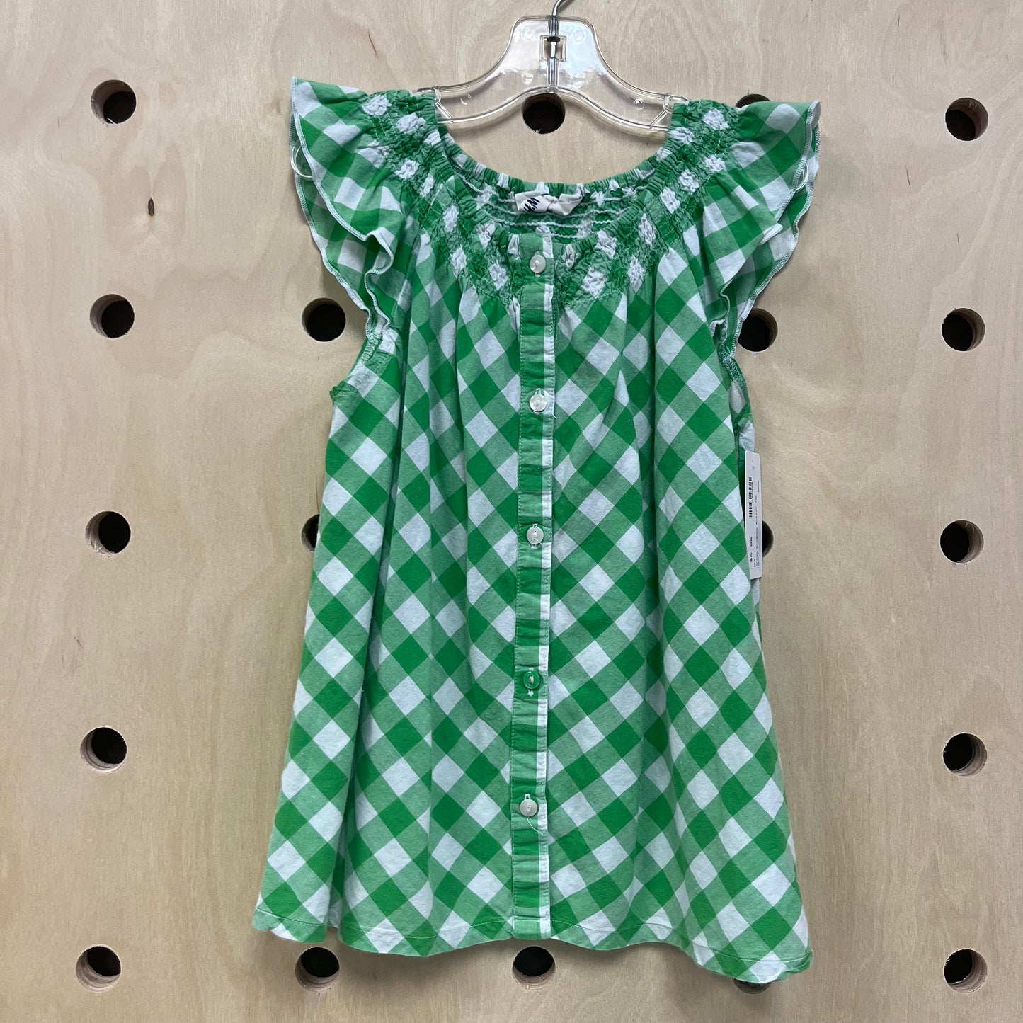 Green Gingham Button Top