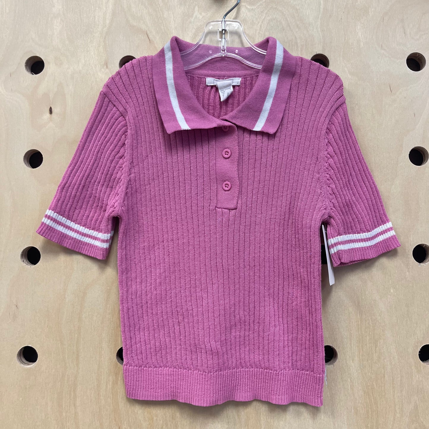 Pink + White Knit Collared Top