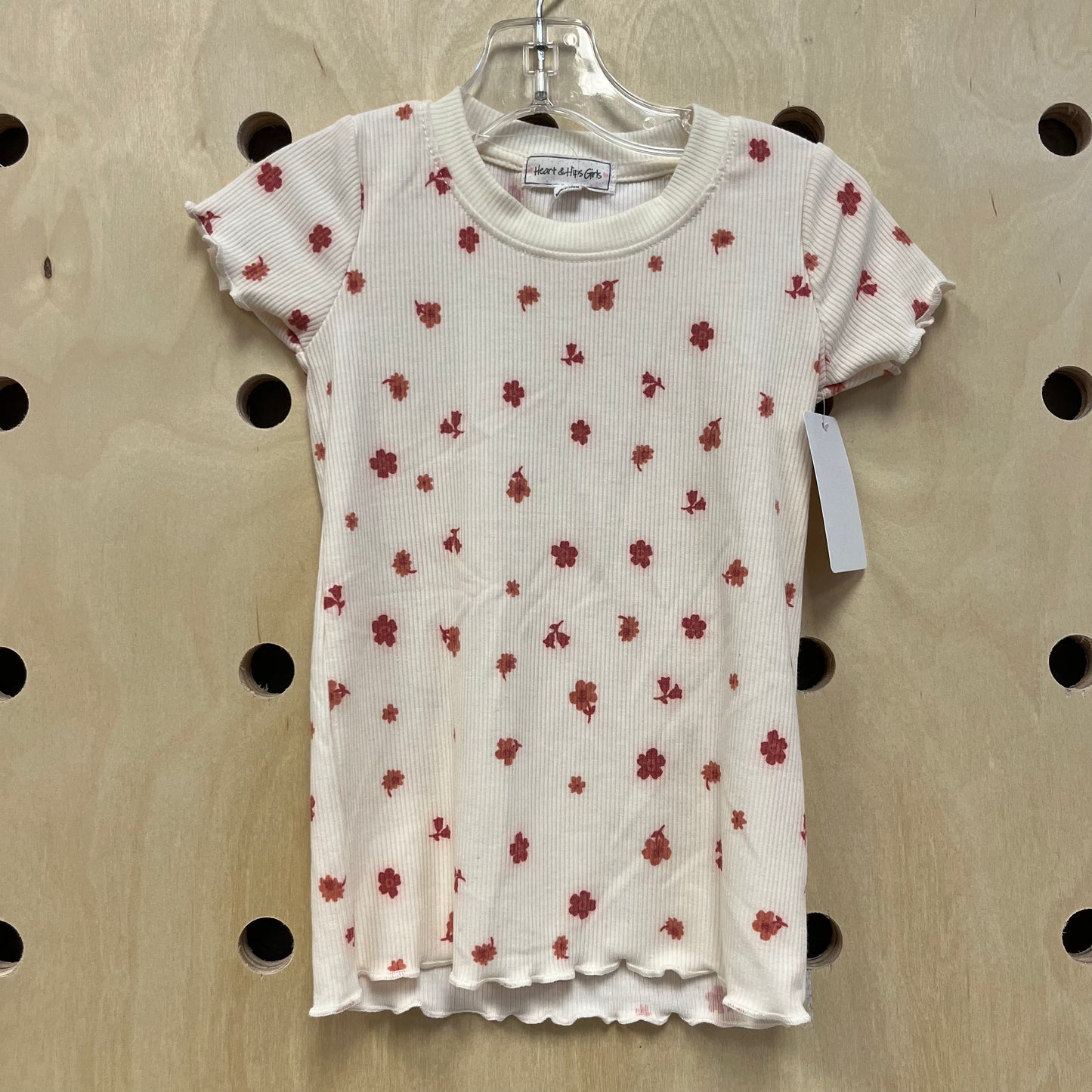 Cream + Red Floral Ribbed Top