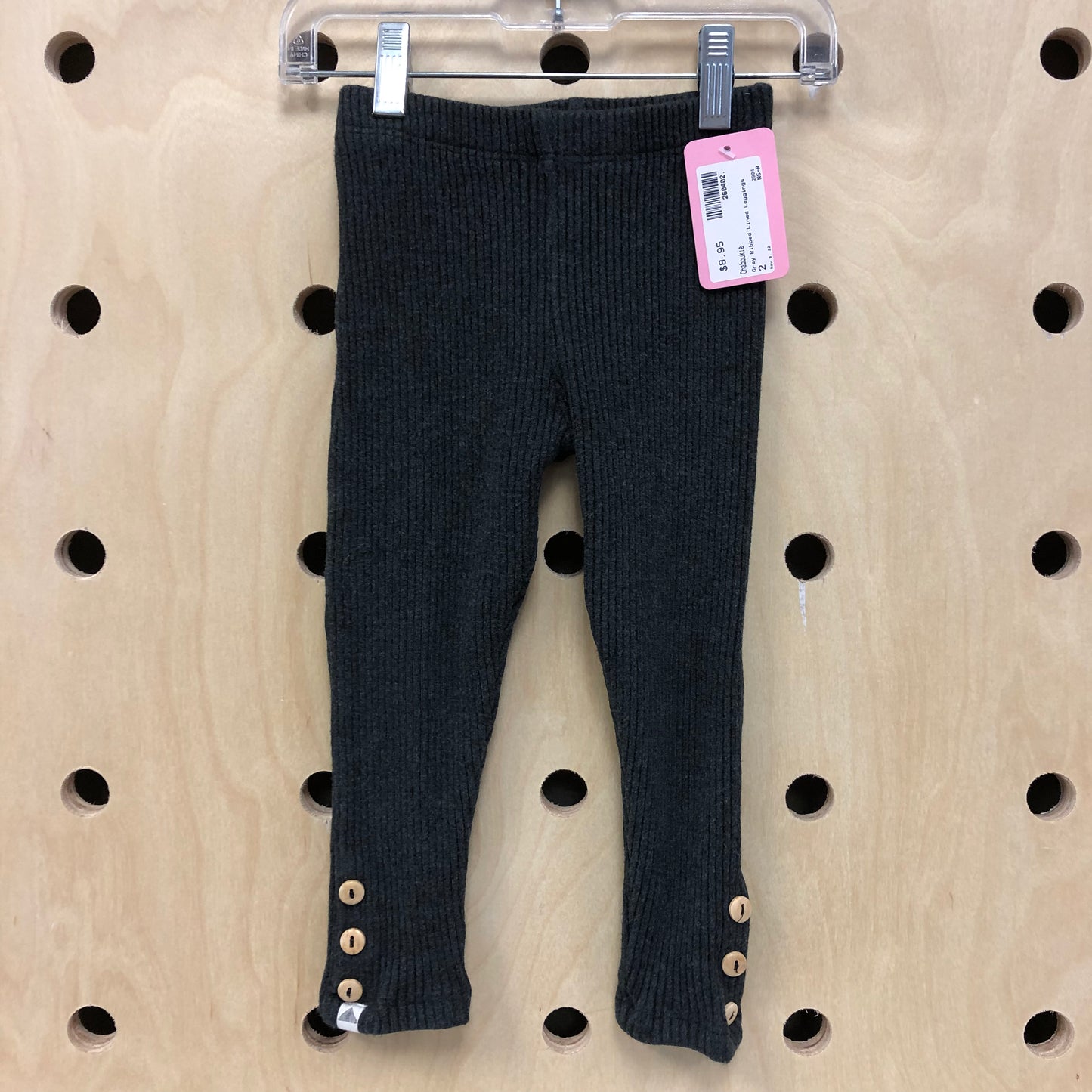 Grey Ribbed Lined Leggings
