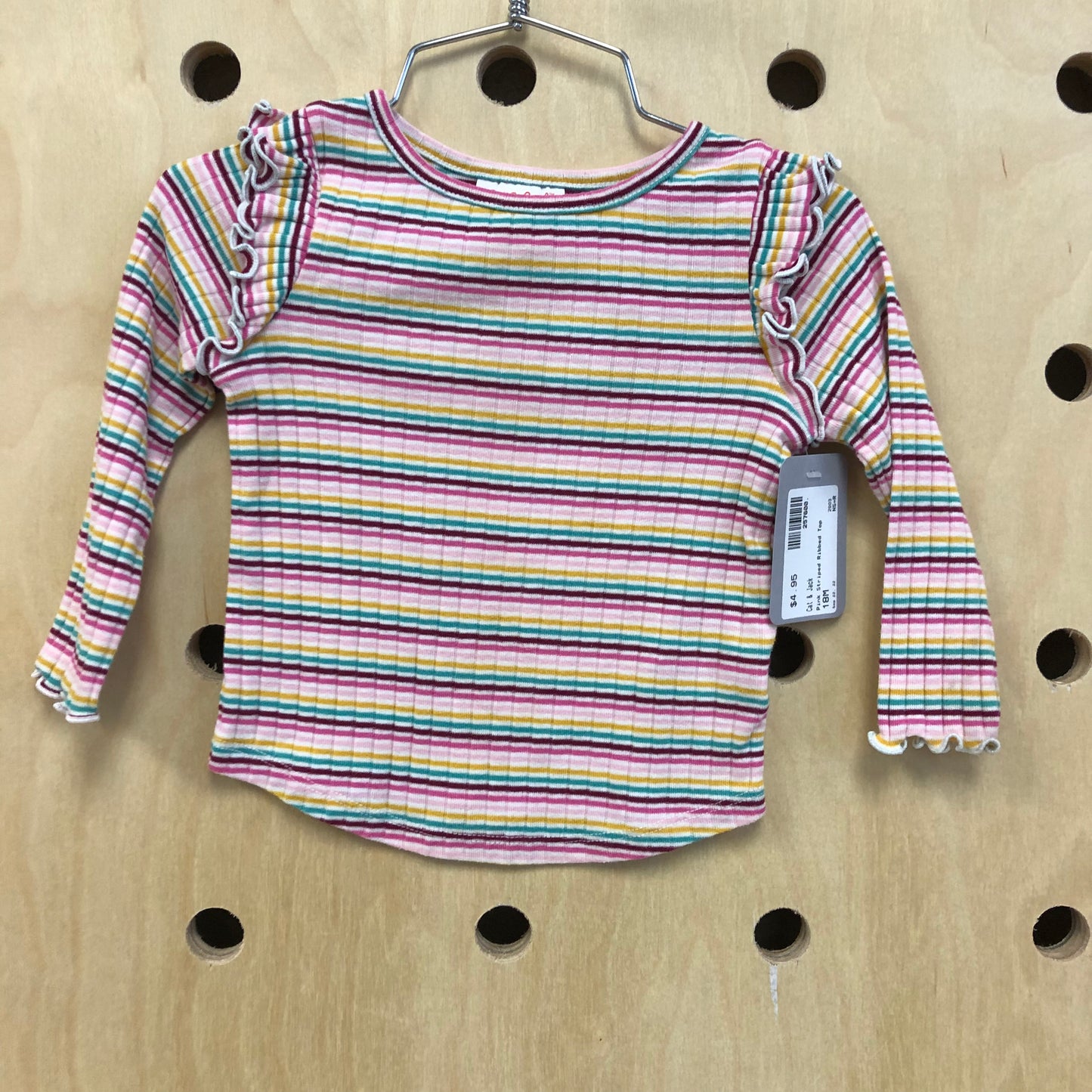 Pink Striped Ribbed Top