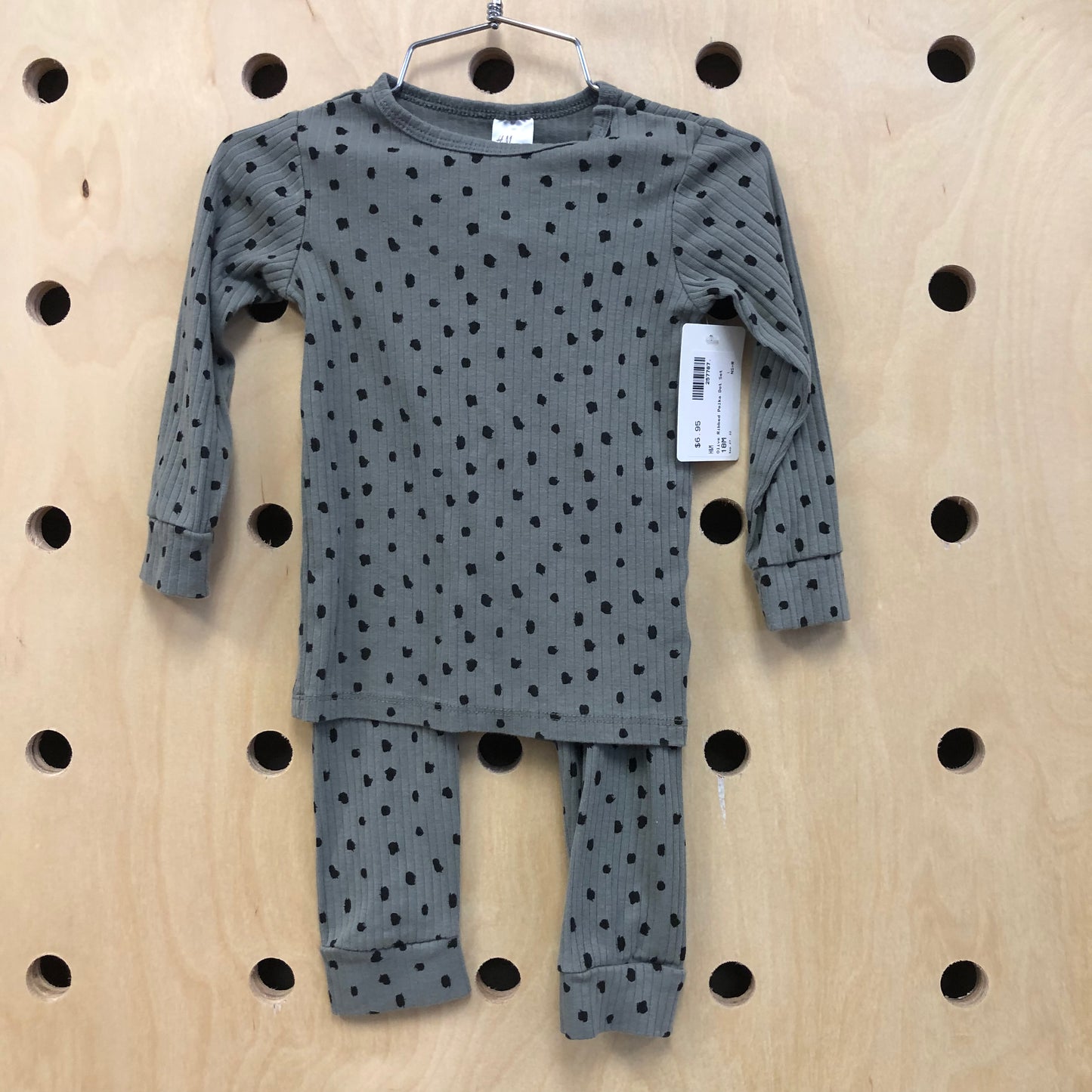 Olive Ribbed Polka Dot Set