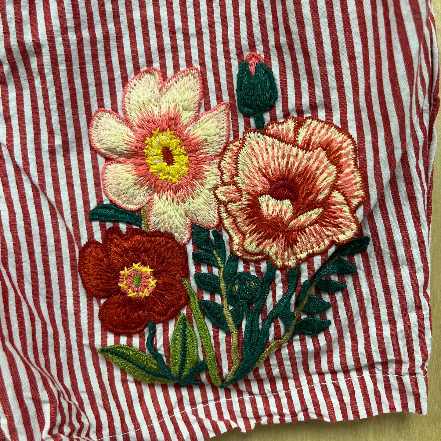 Red Striped Floral Romper