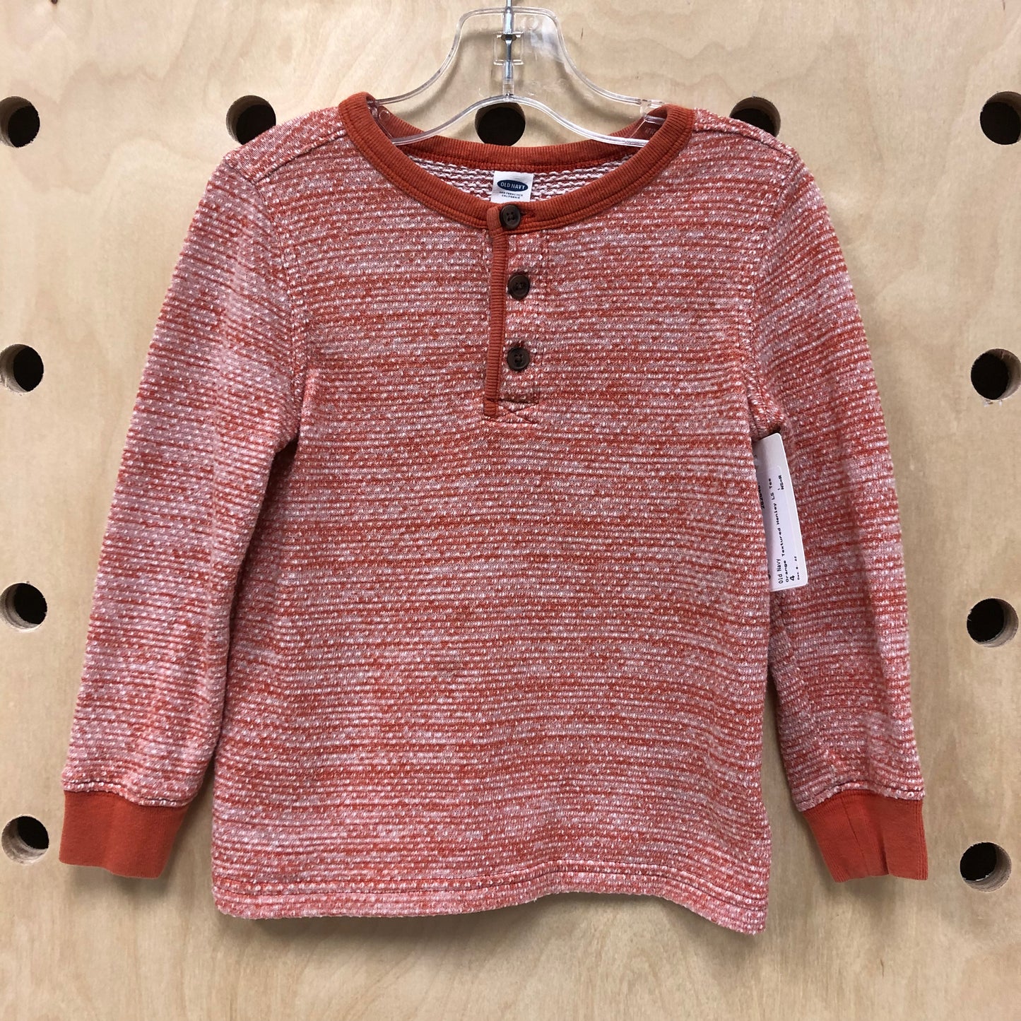 Orange Textured Henley LS Tee