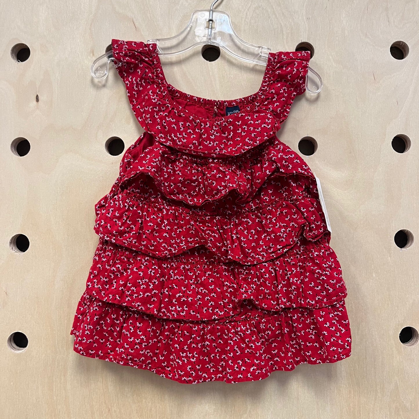 Red +White Floral Ruffle Top