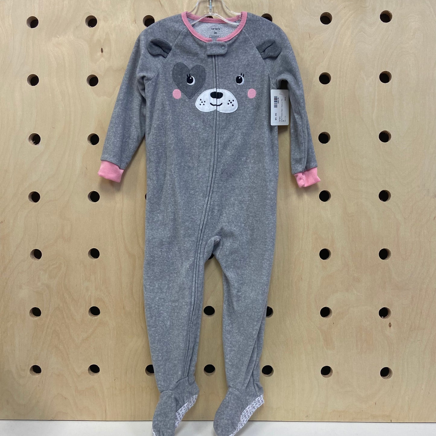 Grey Fleece Bear Footie PJs