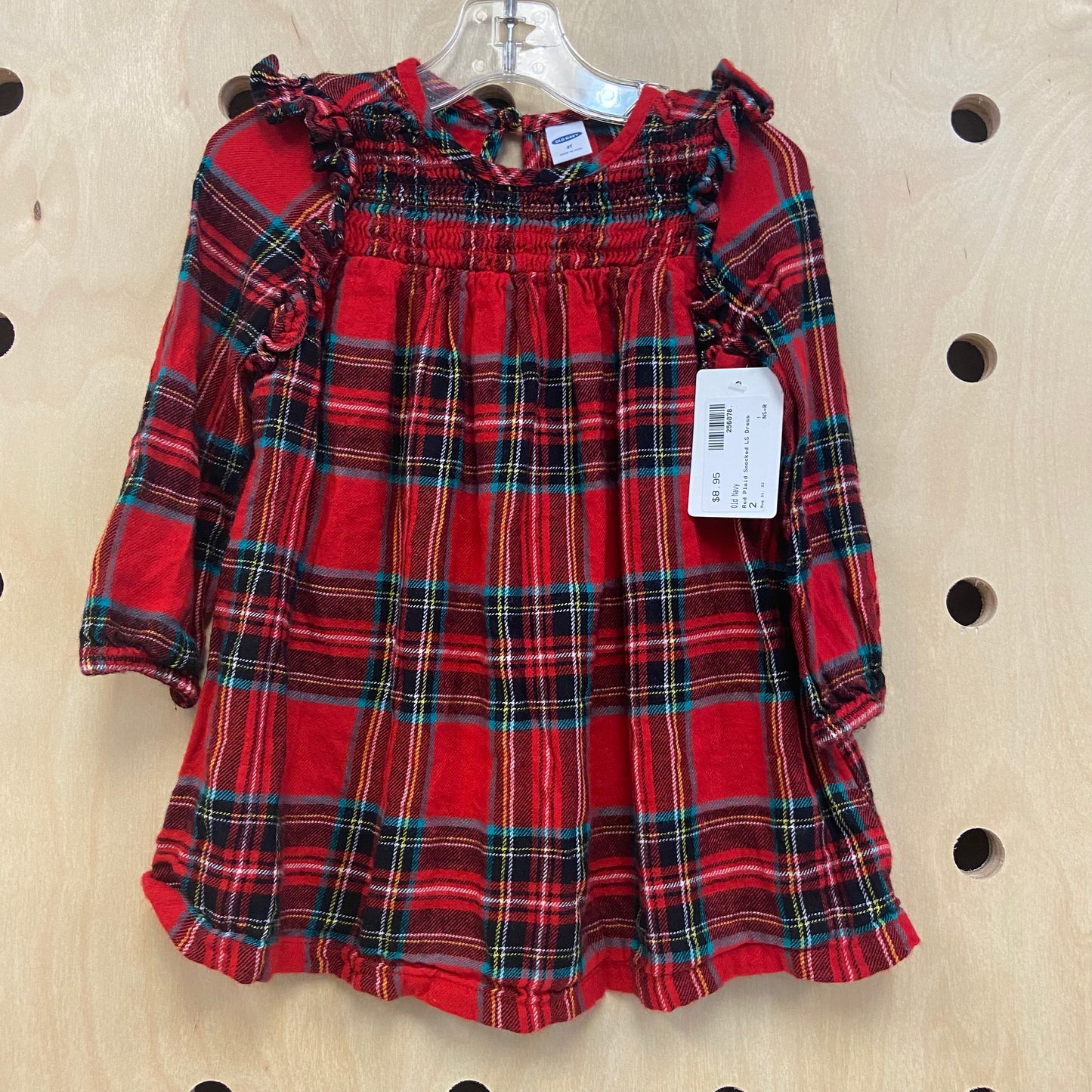 Red Plaid Smocked LS Dress
