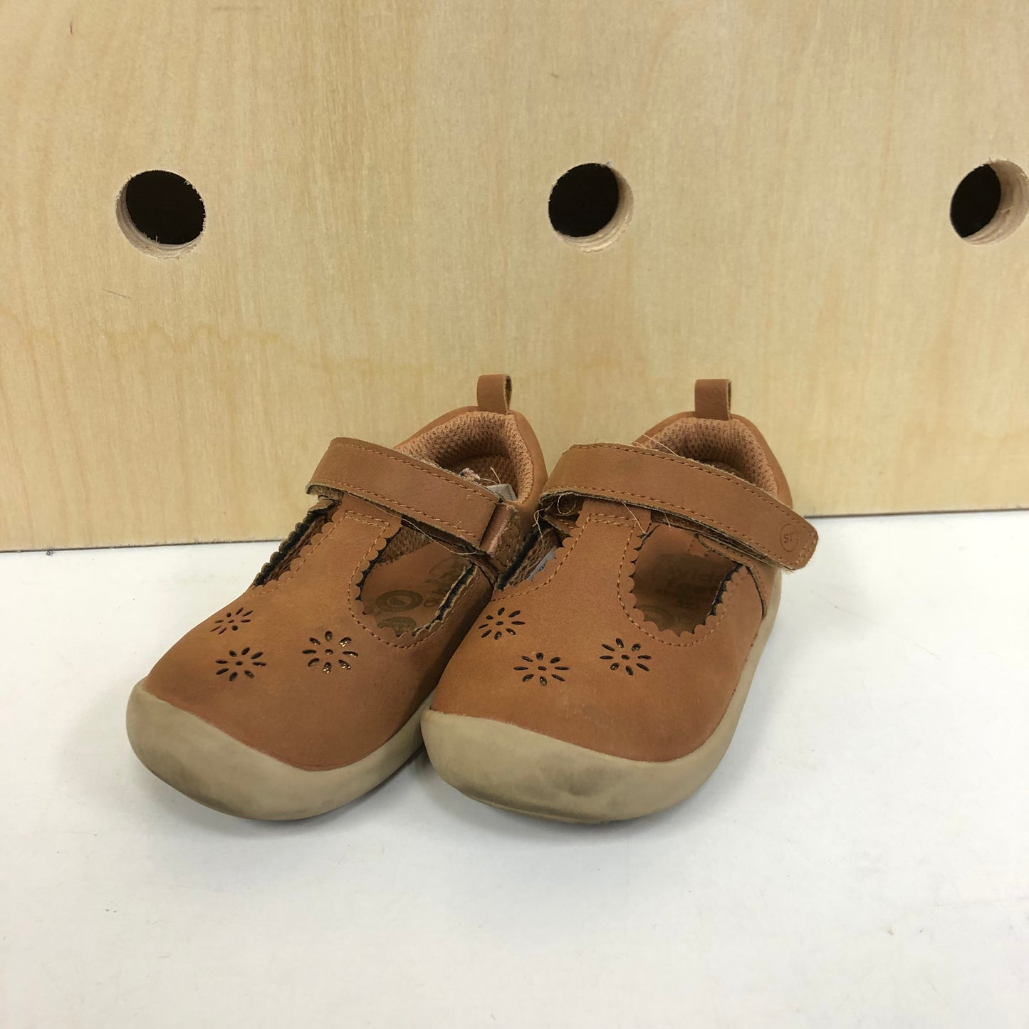 Brown Floral T-Strap Shoes