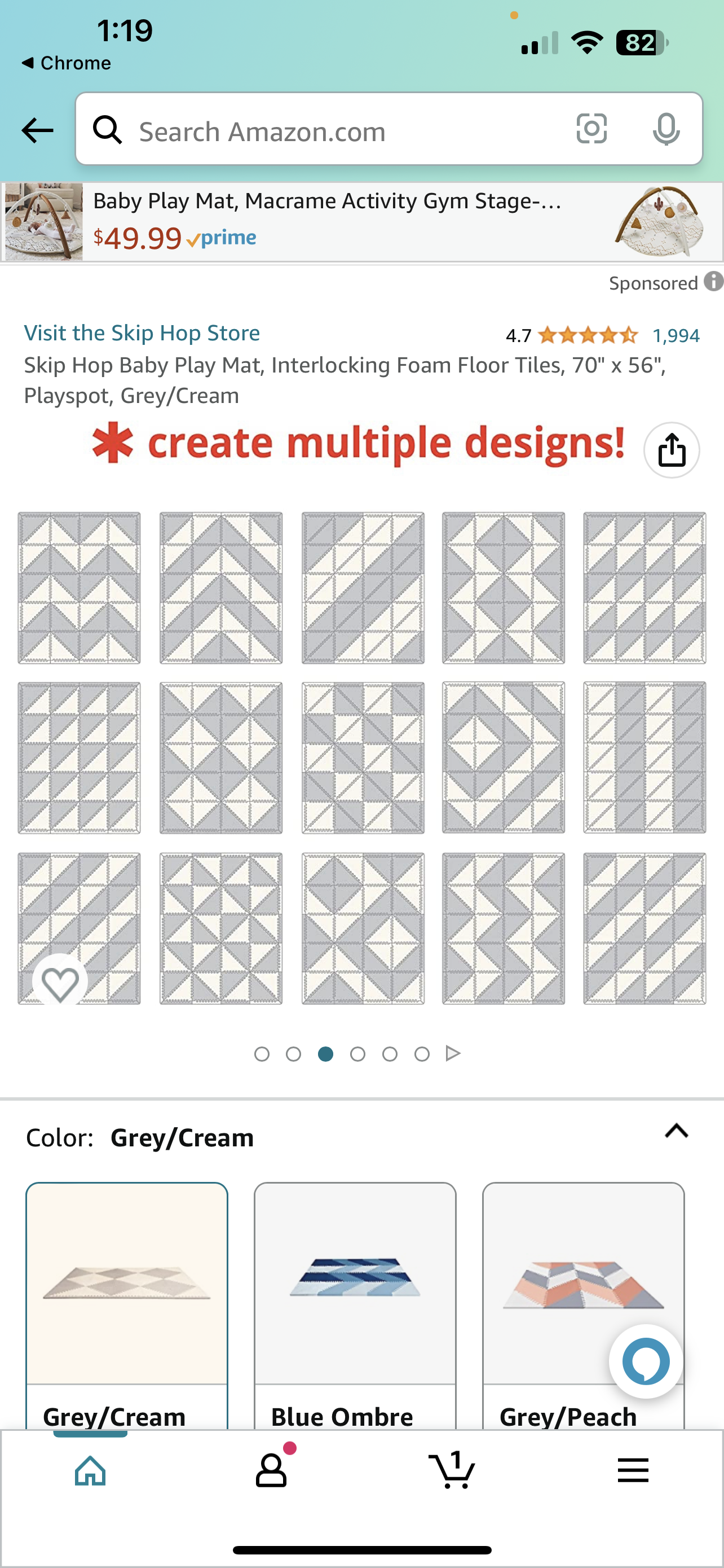 Grey/Cream Geo Interlocking Foam Tiles