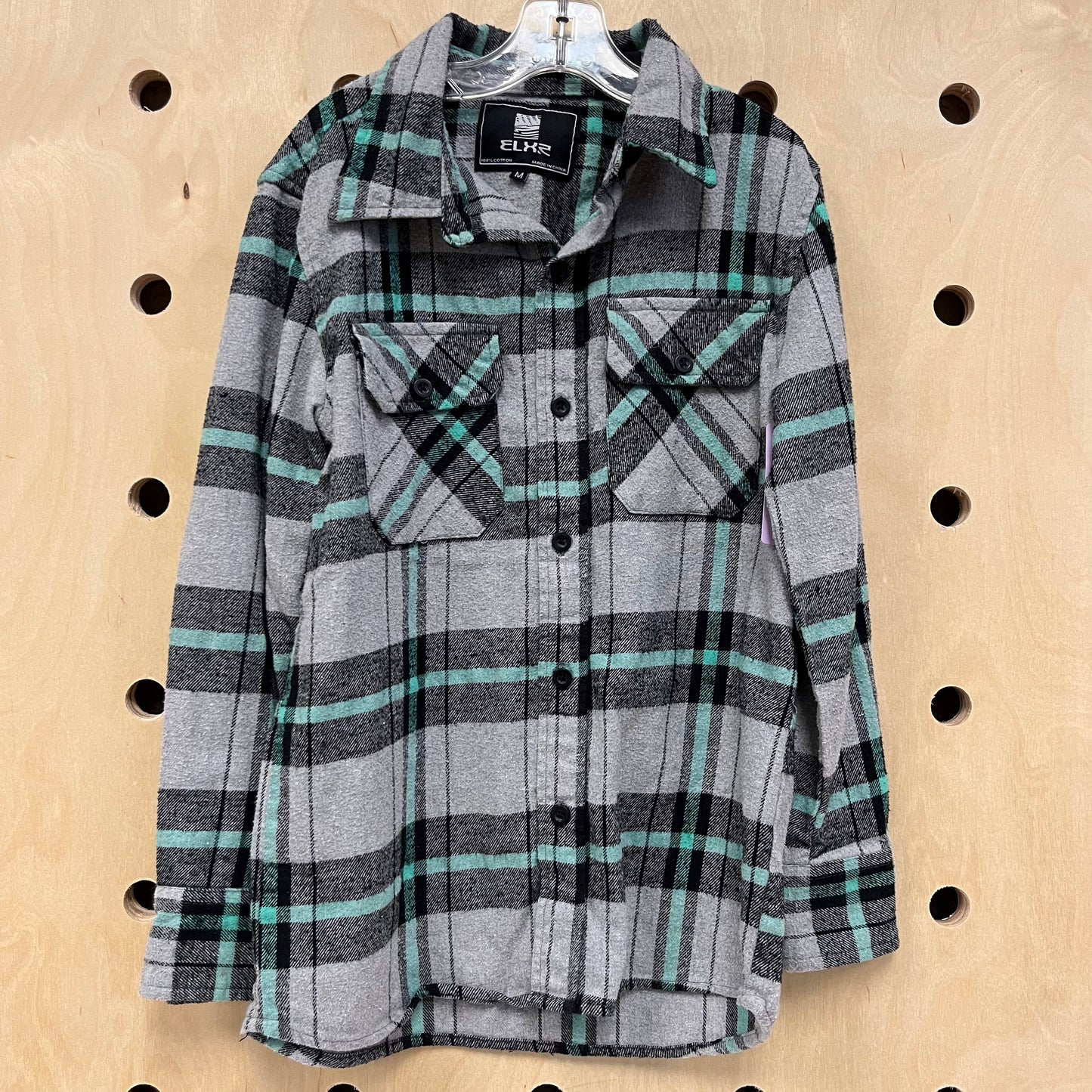 Grey + Aqua Plaid Flannel