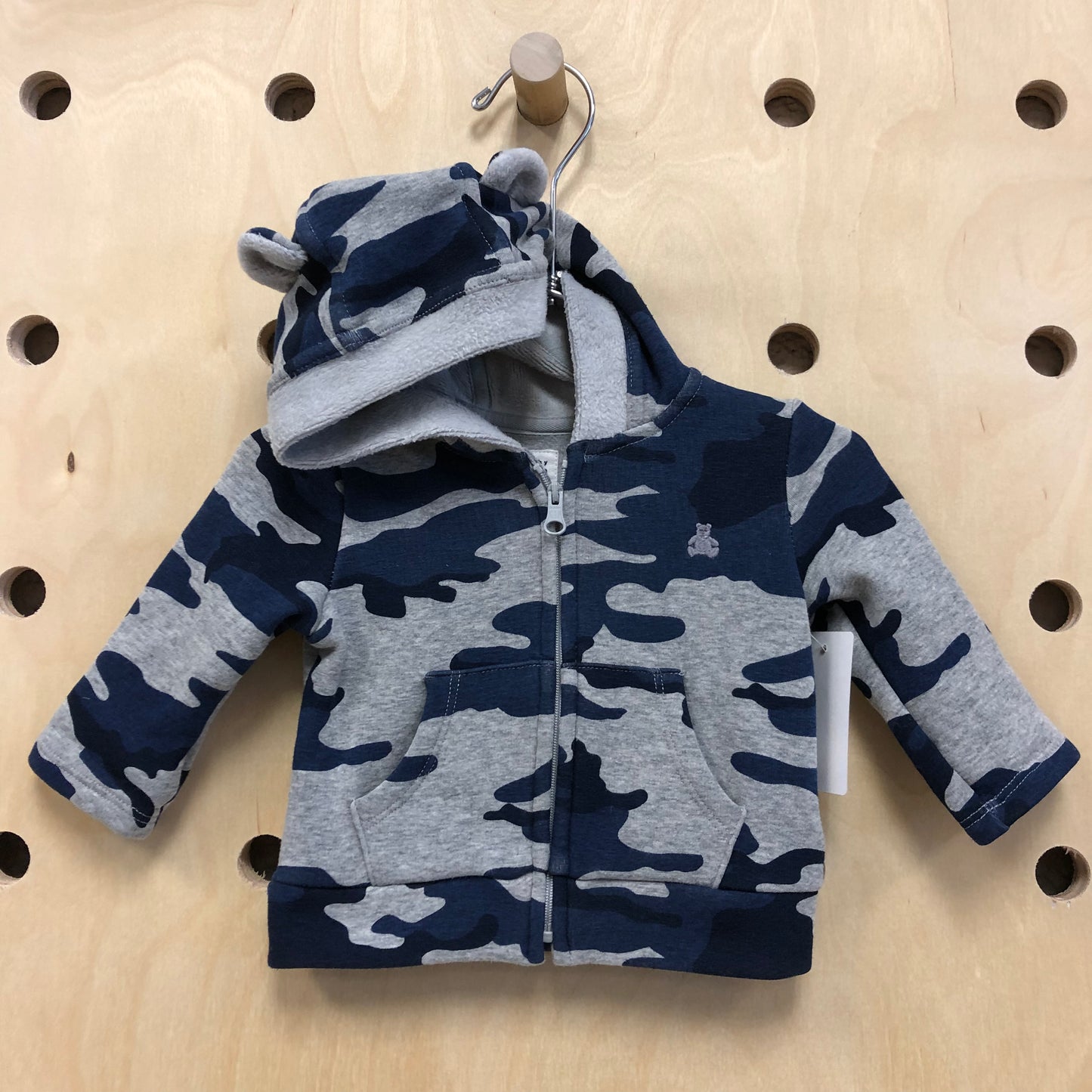 Grey + Navy Camo Zip Hoodie