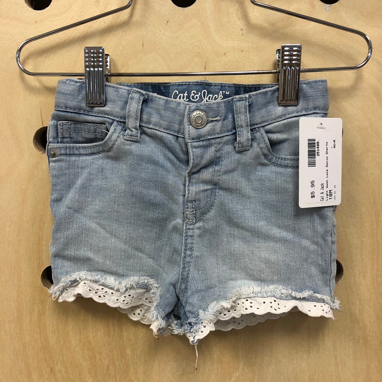 Light Wash Eyelet Denim Shorts