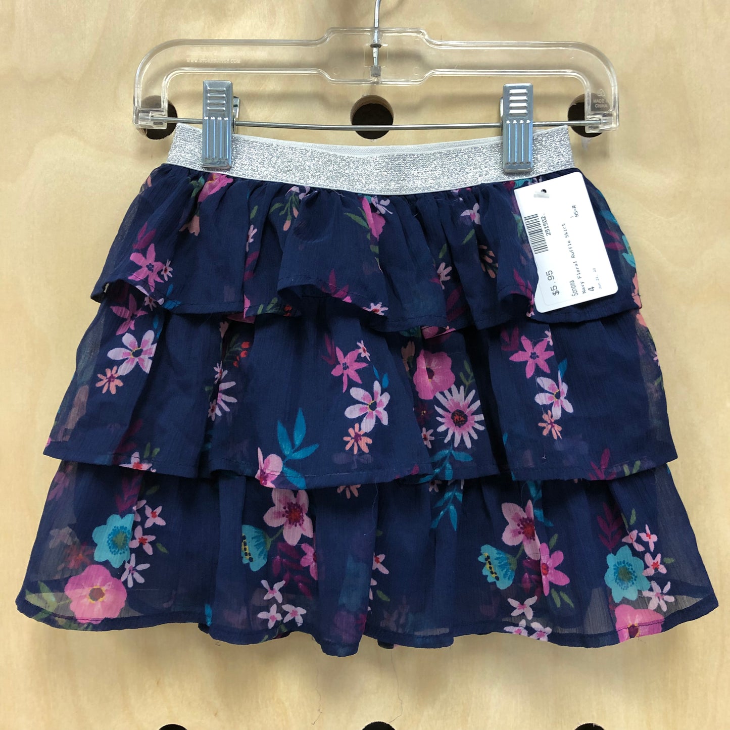 Navy Floral Ruffle Skirt