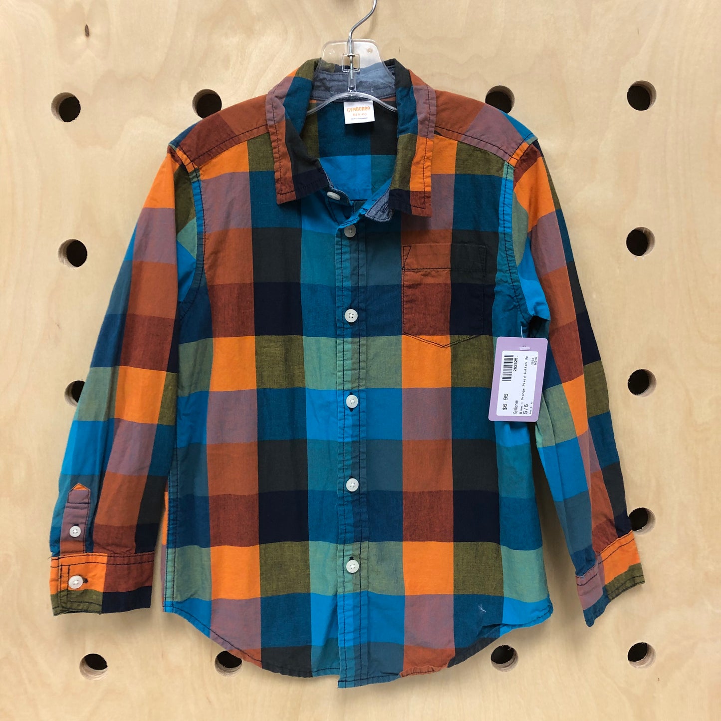 Blue + Orange Plaid Button Up