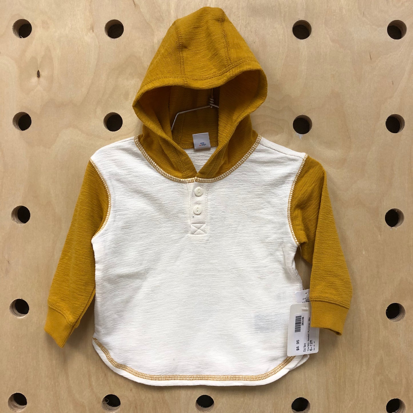 Yellow+White Waffle Hoodie Henley NEW