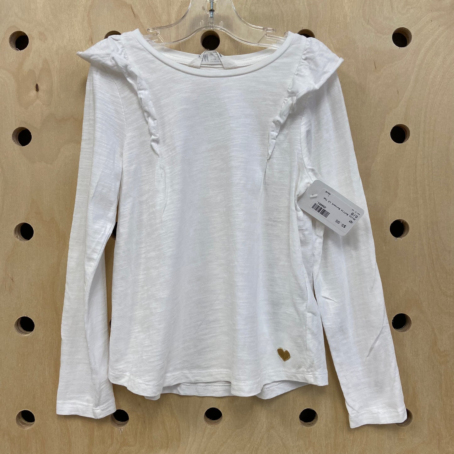 White Ruffle Burnout LS Top