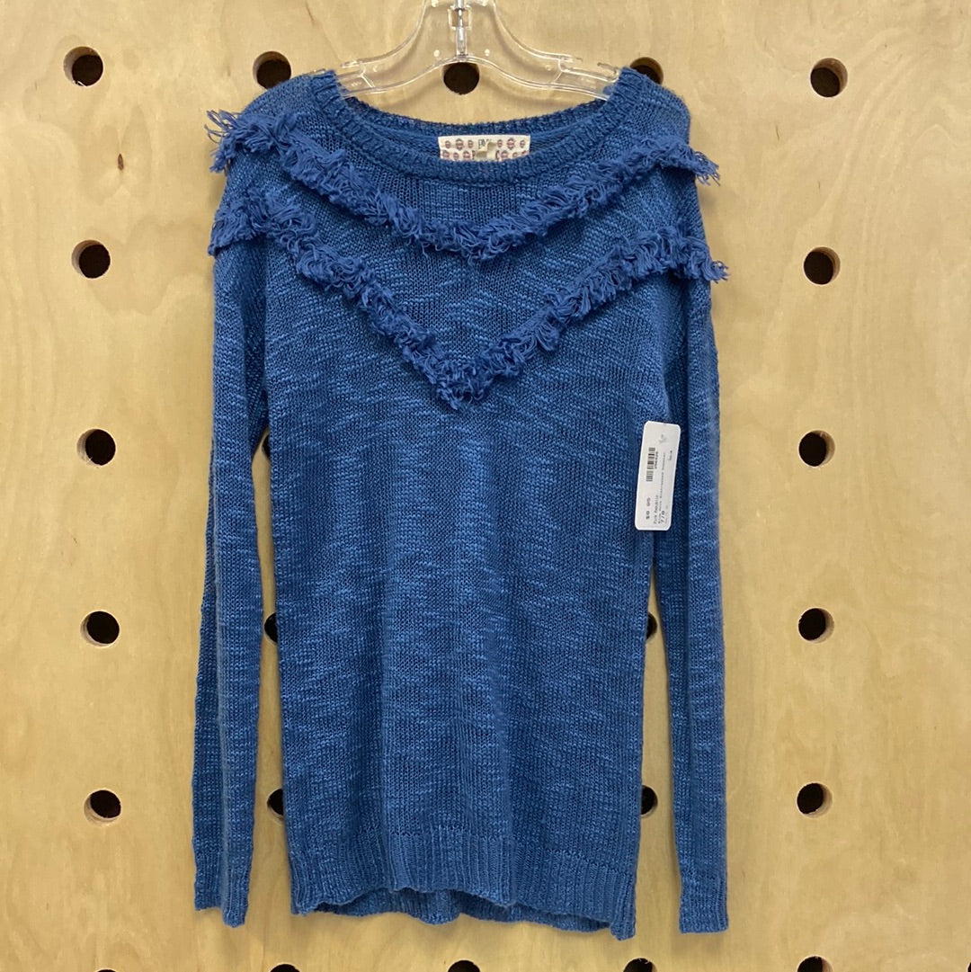 Blue Knit Distressed Sweater