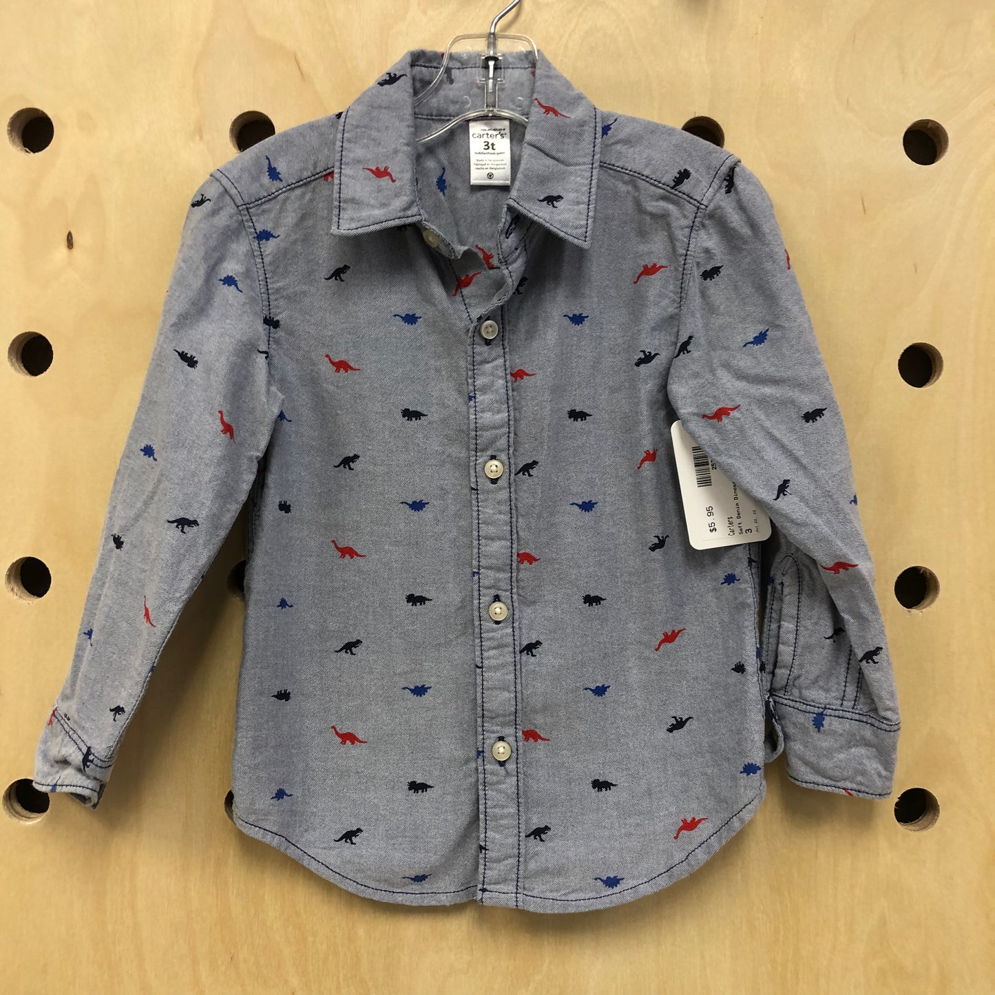 Soft Denim Dinosaur Button Up