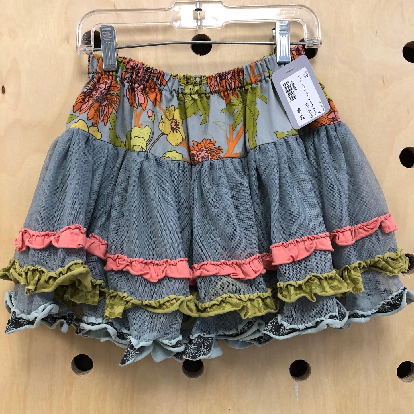 Dusty Blue Floral Tulle Skirt